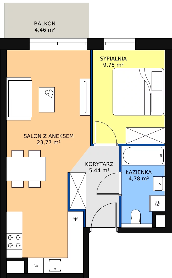 Zalety mieszkania 43.74 m², B3.7.7