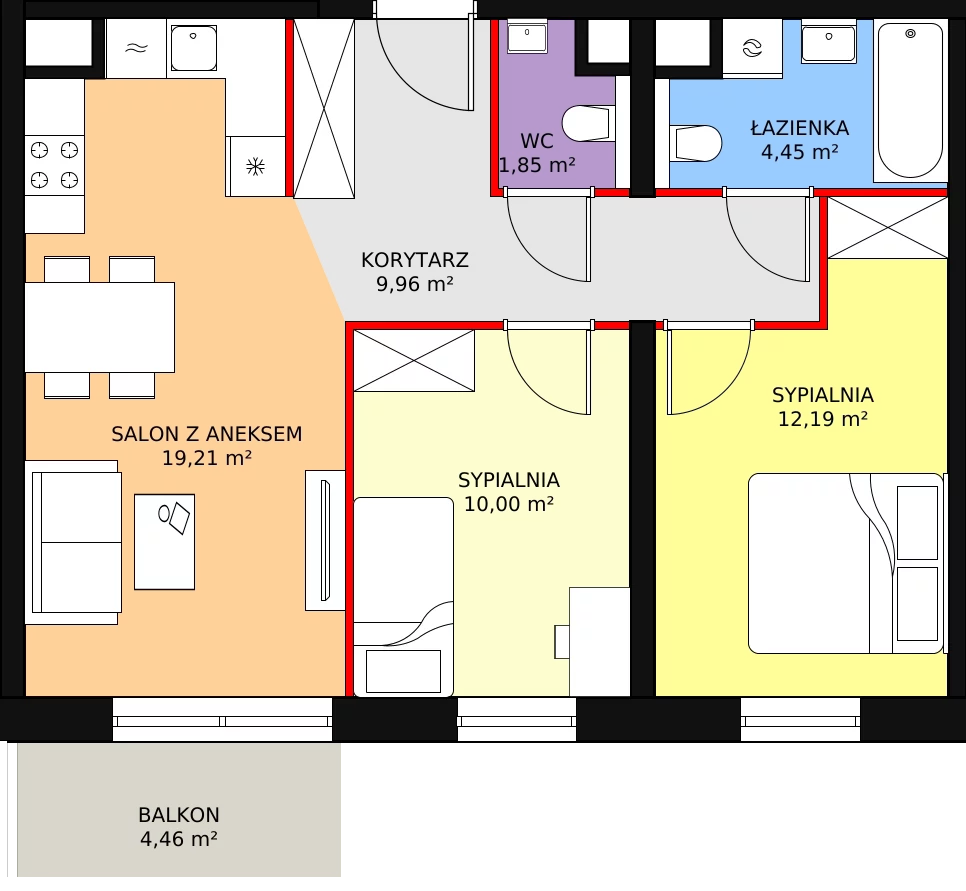 3 pokoje, apartament 57,66 m², piętro 6, oferta nr B3.8.5, Sedina Apartamenty - Etap I, Szczecin, Śródmieście, Międzyodrze-Wyspa Pucka, ul. Maklerska