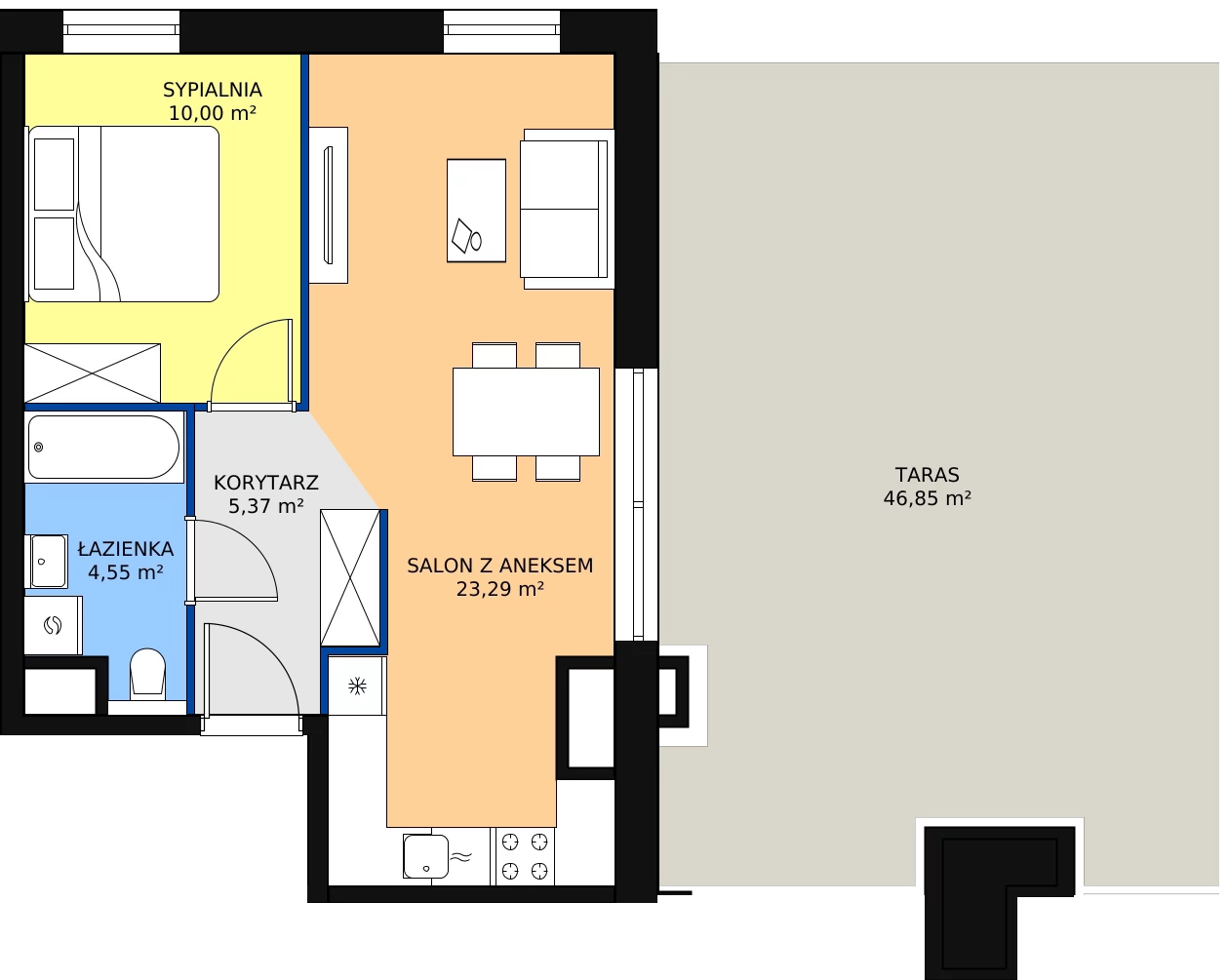 Zalety mieszkania 43.21 m², B3.10.1