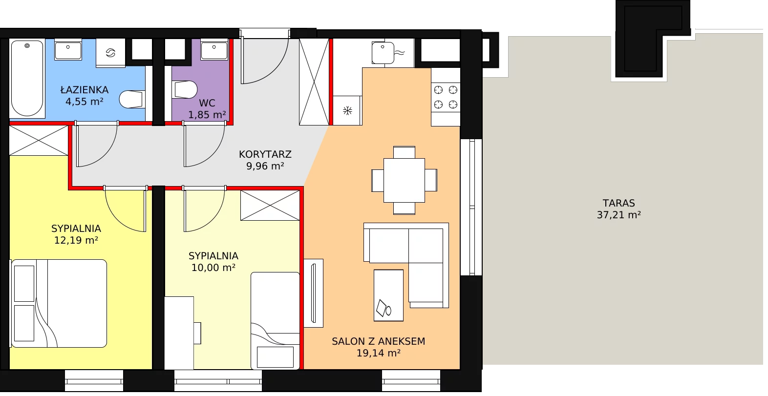 3 pokoje, mieszkanie 57,69 m², piętro 8, oferta nr B3.10.2, Sedina Apartamenty - Etap I, Szczecin, Śródmieście, Międzyodrze-Wyspa Pucka, ul. Maklerska