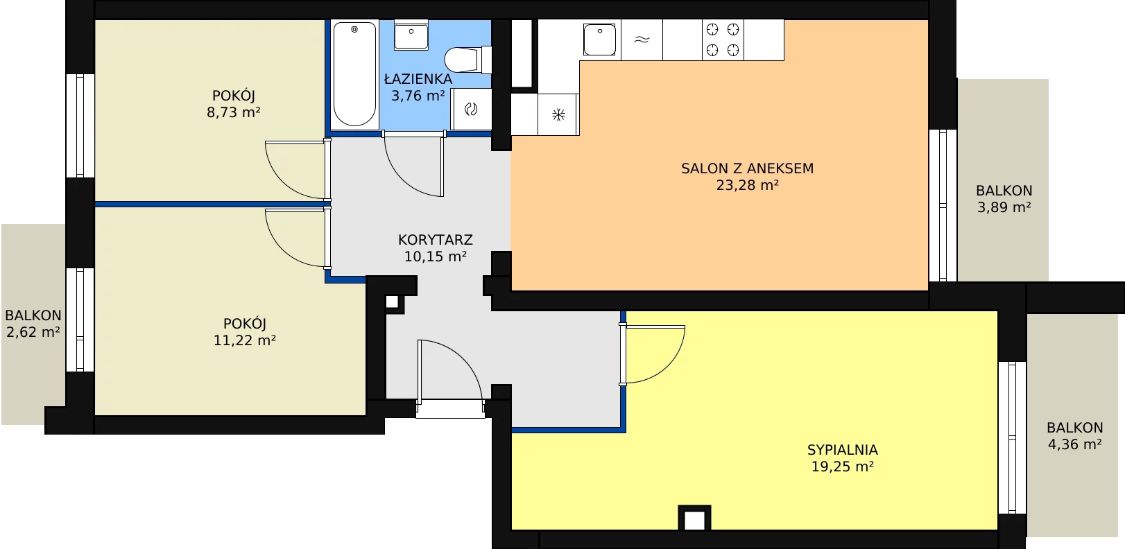 4 pokoje, mieszkanie 76,39 m², piętro 1, oferta nr 3/M3, Literacka Skwer - Etap B, Poznań, Strzeszyn, Strzeszyn, ul. Literacka