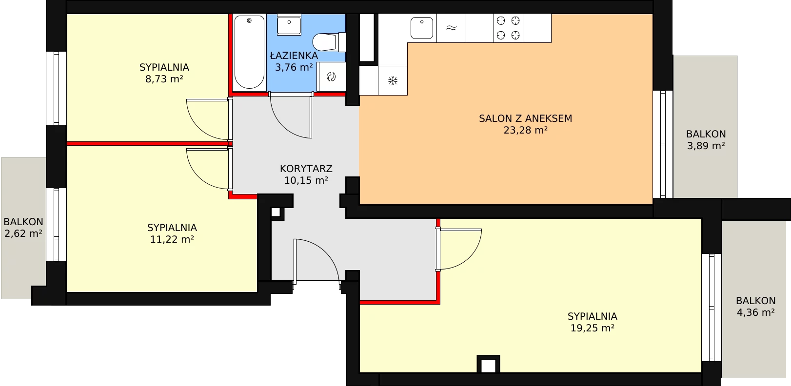 Nowe mieszkanie, 76,39 m², 4 pokoje, 2 piętro, oferta nr 3/M5