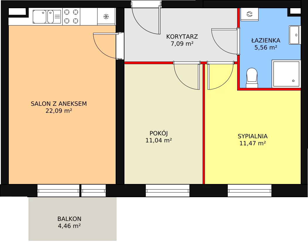 3 pokoje, mieszkanie 57,25 m², parter, oferta nr 1/M8, Cukrownia Apartamenty - Etap III, Szczecin, Zachód, Gumieńce, ul. Floriana Krygiera