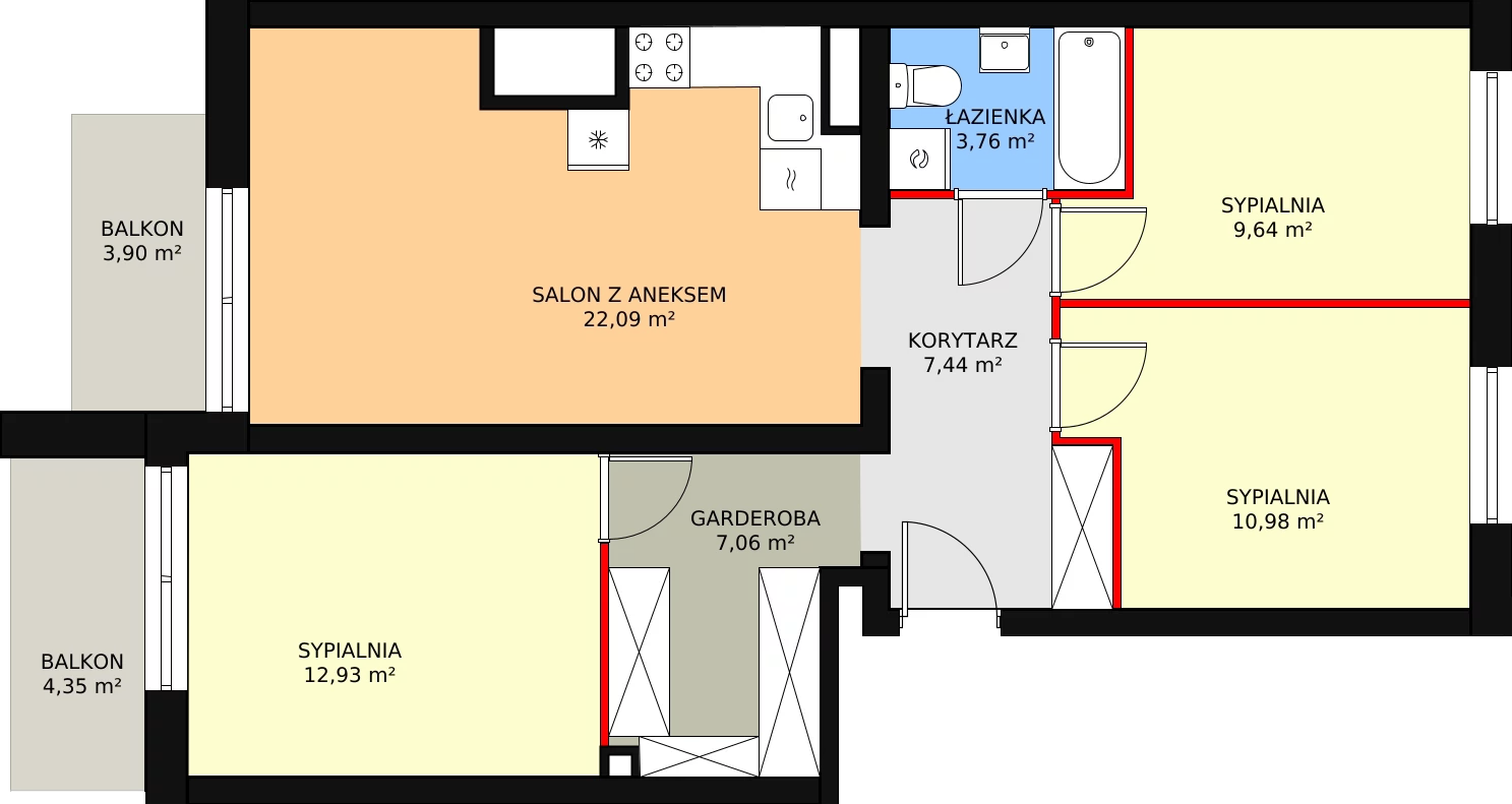 4 pokoje, mieszkanie 73,90 m², piętro 1, oferta nr 2/M4, Literacka Skwer - etap C, Poznań, Strzeszyn, ul. Literacka