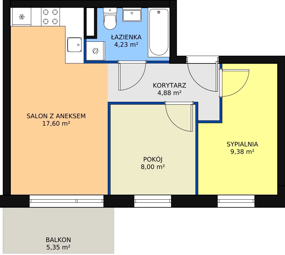 3 pokoje, mieszkanie 44,09 m², parter, oferta nr 1/M1, Osiedle Europejskie - Budynek 19, Gorzów Wielkopolski, Plac Unii Europejskiej 4A-D