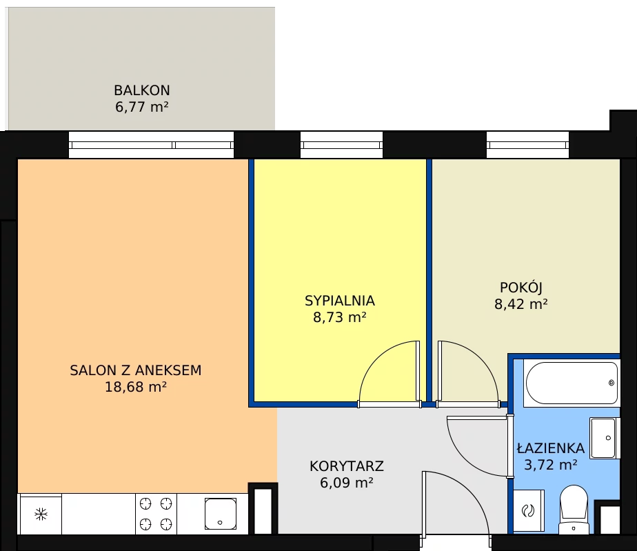3 pokoje, mieszkanie 45,64 m², parter, oferta nr 1/M2, Osiedle Europejskie - Budynek 19, Gorzów Wielkopolski, Plac Unii Europejskiej 4A-D