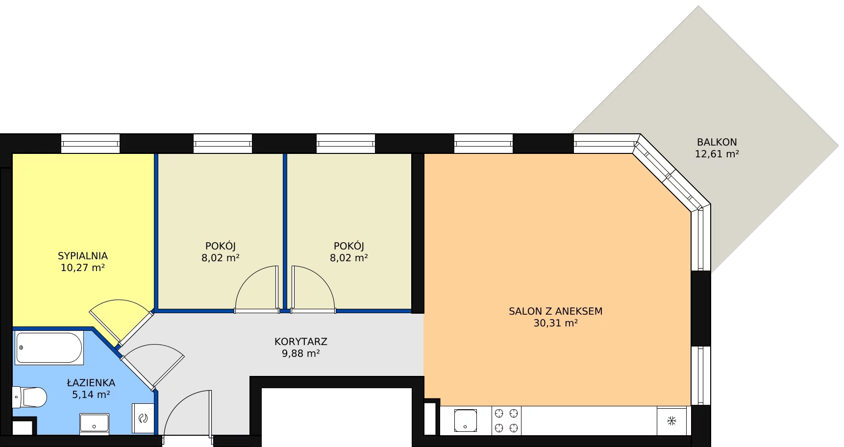 4 pokoje, mieszkanie 71,64 m², parter, oferta nr 1/M3, Osiedle Europejskie - Budynek 19, Gorzów Wielkopolski, Plac Unii Europejskiej 4A-D