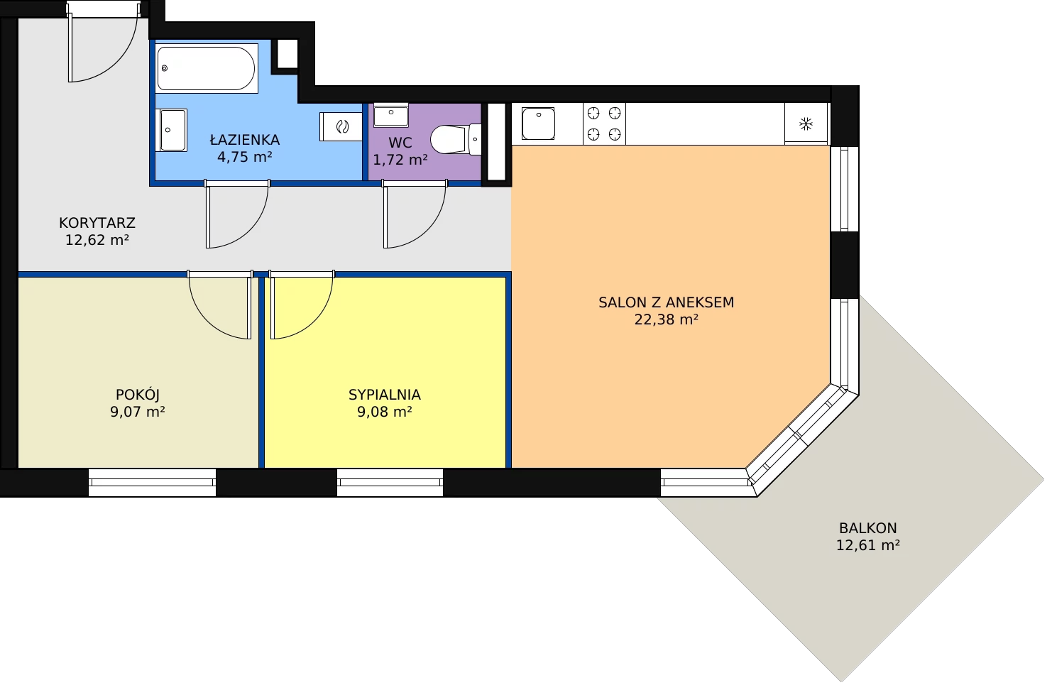 Zalety mieszkania 59.62 m², 7/M14