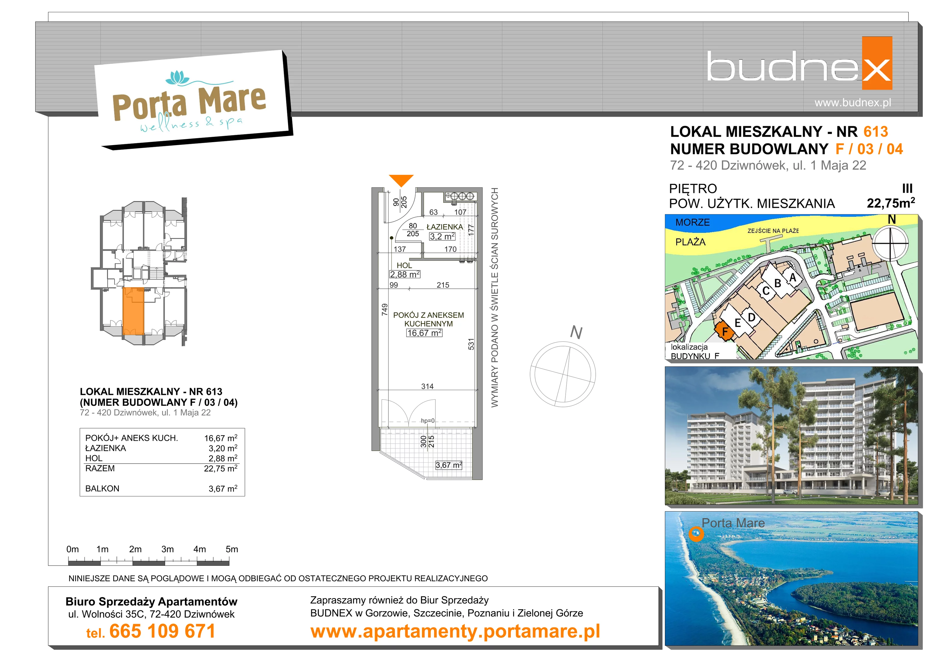 Apartament 22,75 m², piętro 3, oferta nr 613, Porta Mare Wellness & Spa, Dziwnówek, ul. Wolności