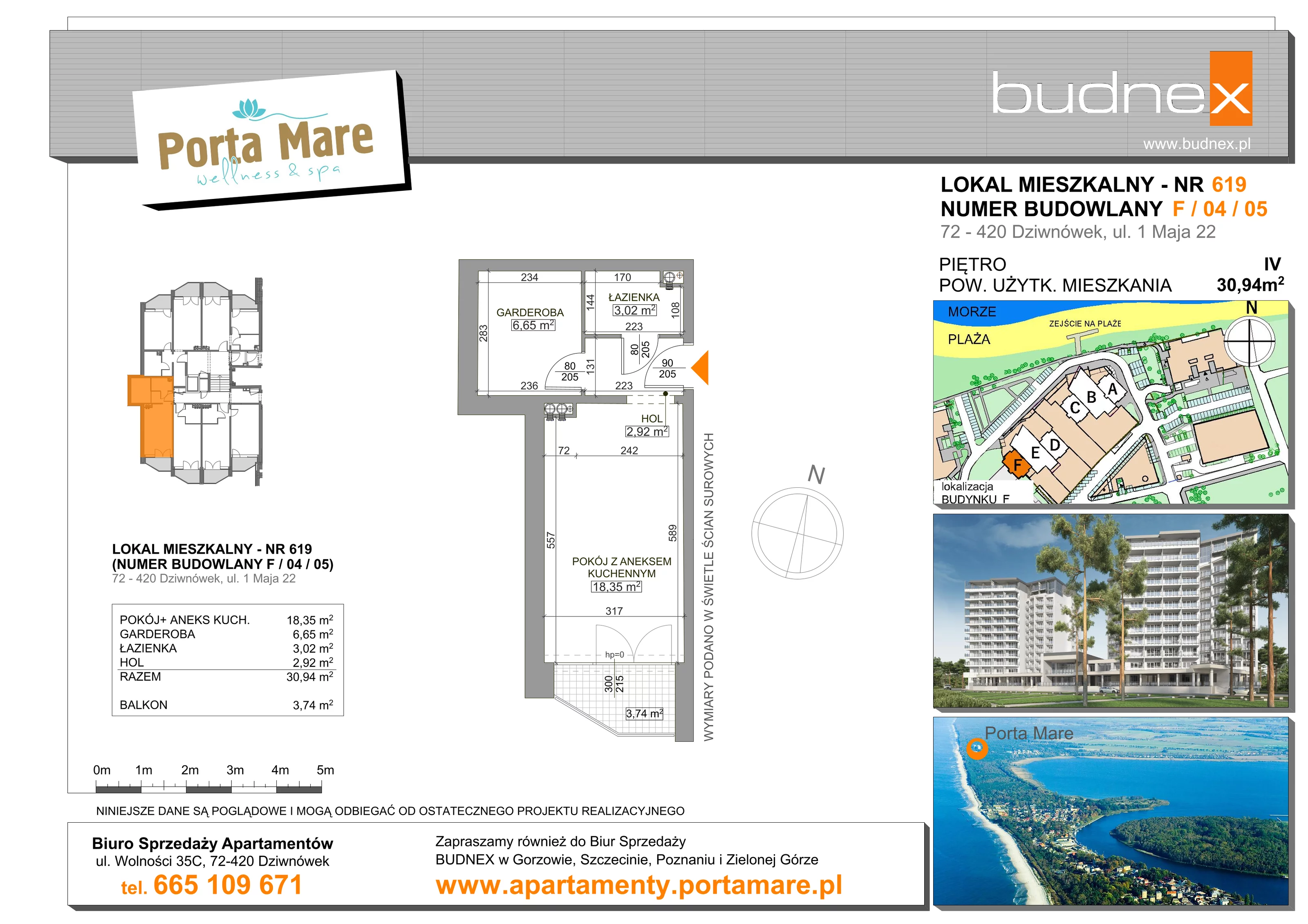 Apartament 30,94 m², piętro 4, oferta nr 619, Porta Mare Wellness & Spa, Dziwnówek, ul. Wolności