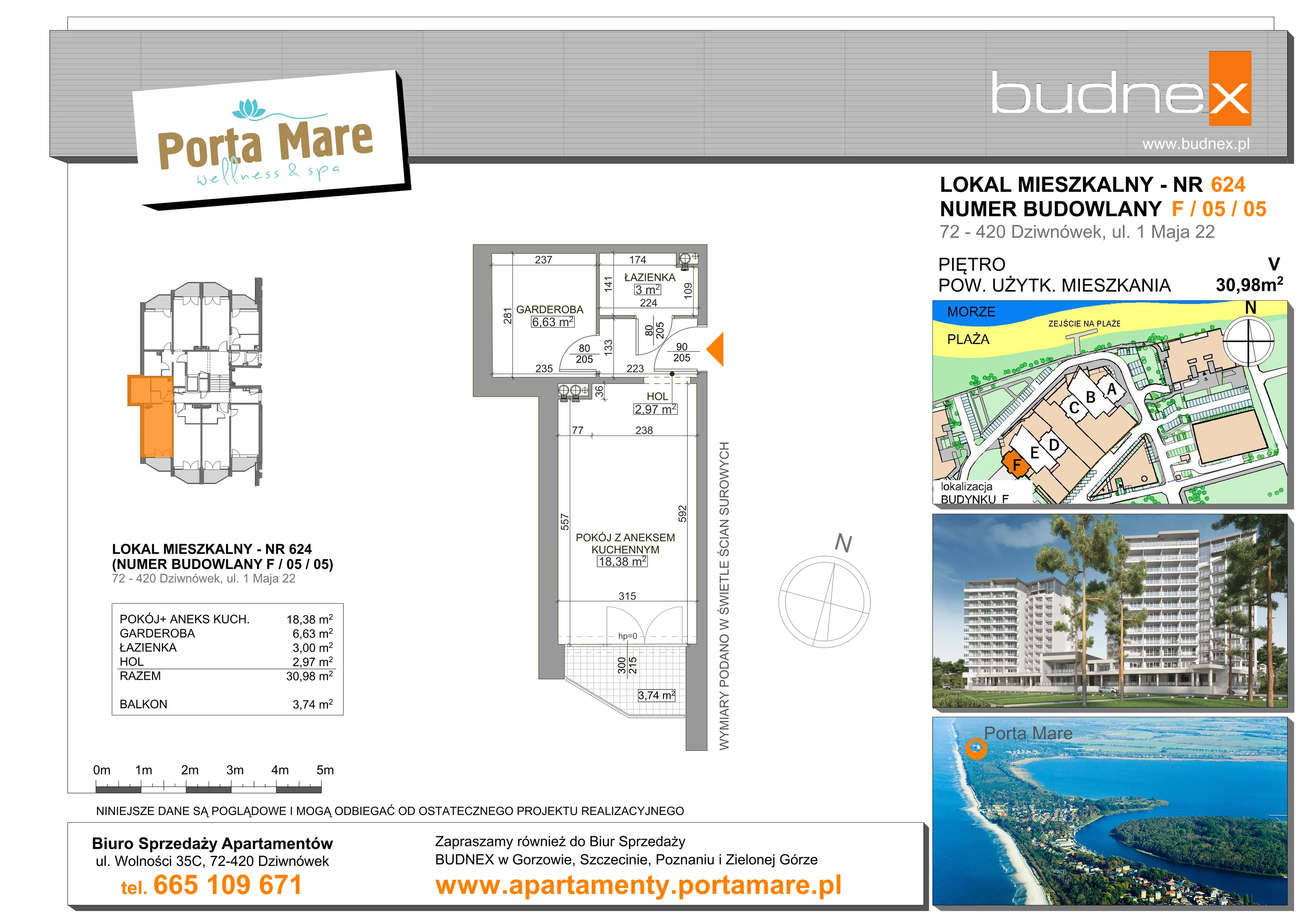 Apartament 30,98 m², piętro 5, oferta nr 624, Porta Mare Wellness & Spa, Dziwnówek, ul. Wolności