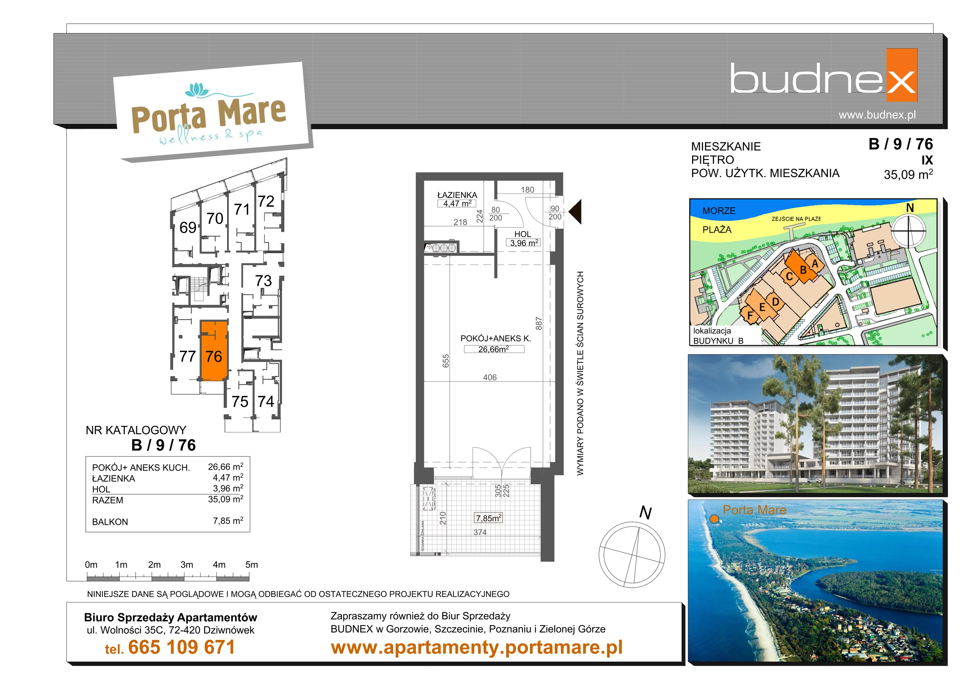 Apartament 35,09 m², piętro 9, oferta nr B/76, Porta Mare Wellness & Spa, Dziwnówek, ul. Wolności