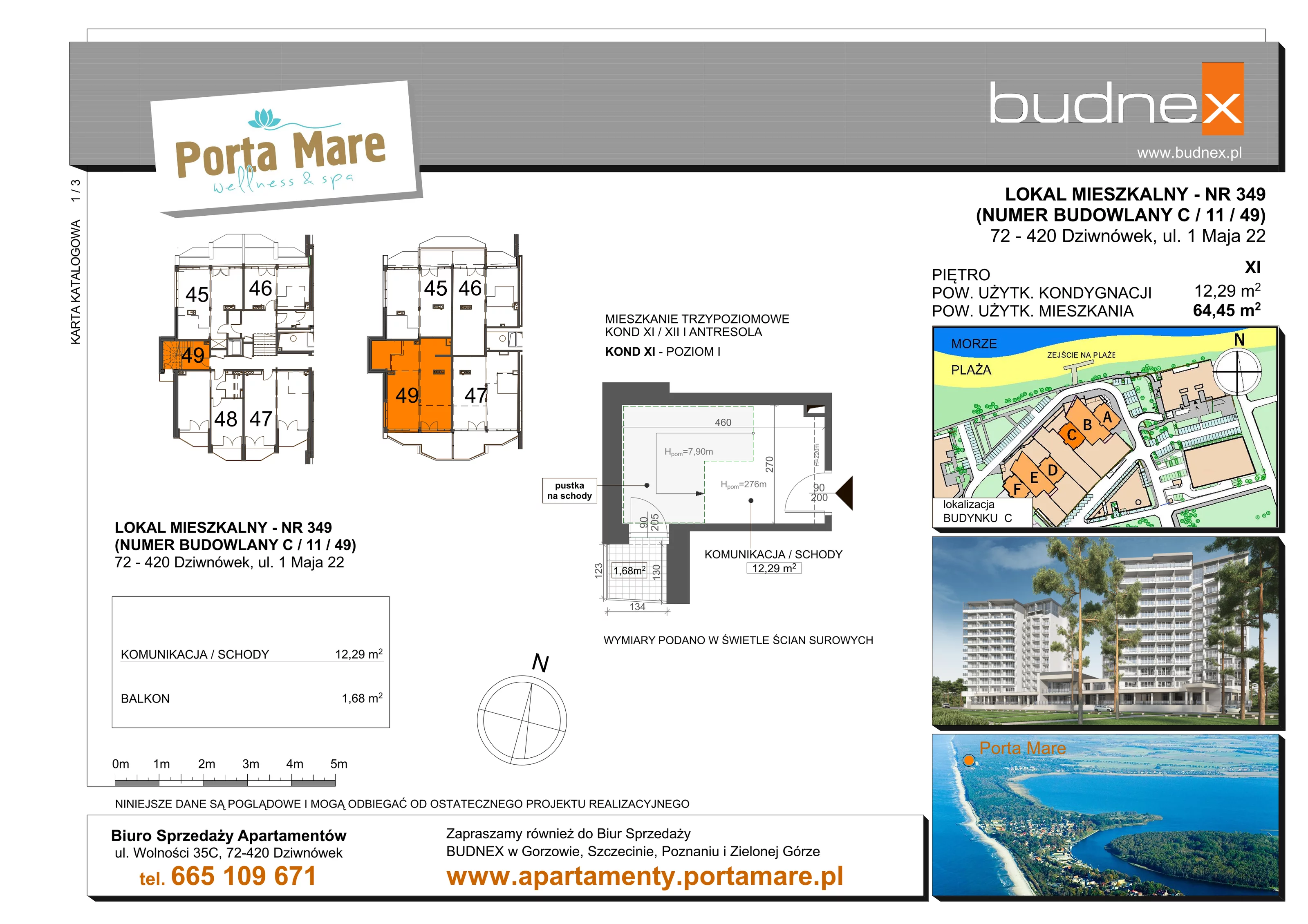 2 pokoje, apartament 90,69 m², piętro 11, oferta nr C/49, Porta Mare Wellness & Spa, Dziwnówek, ul. Wolności