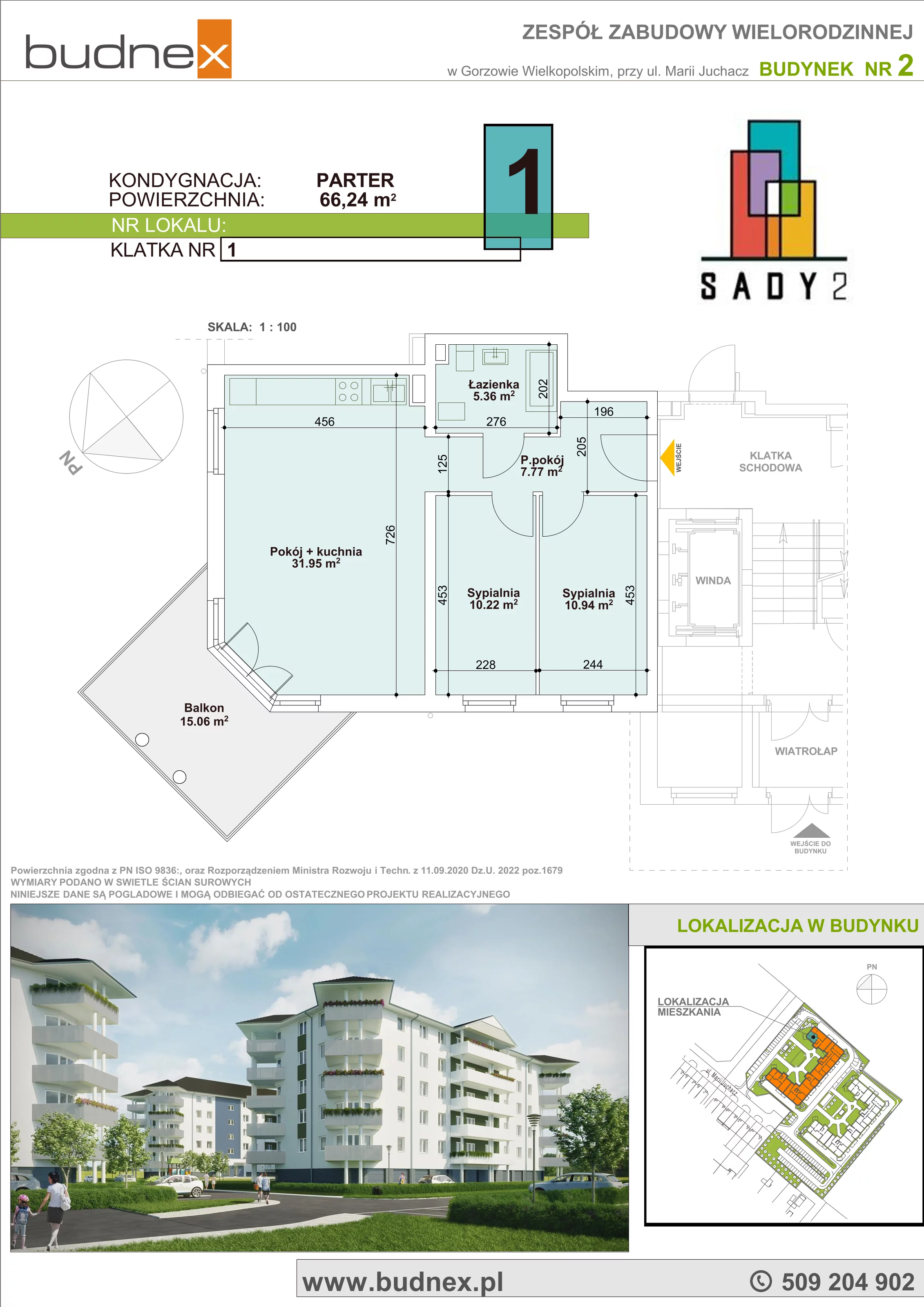 Mieszkanie 66,24 m², parter, oferta nr 1_1, Sady II, Gorzów Wielkopolski, Górczyn, ul. Marii Juchacz