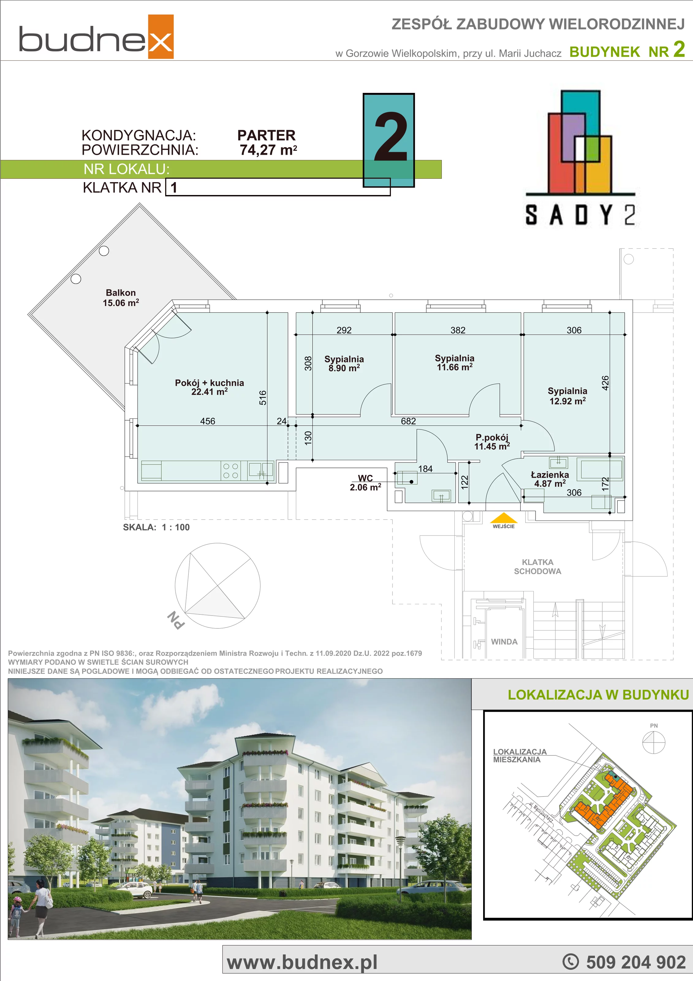 Mieszkanie 74,27 m², parter, oferta nr 1_2, Sady II, Gorzów Wielkopolski, Górczyn, ul. Marii Juchacz