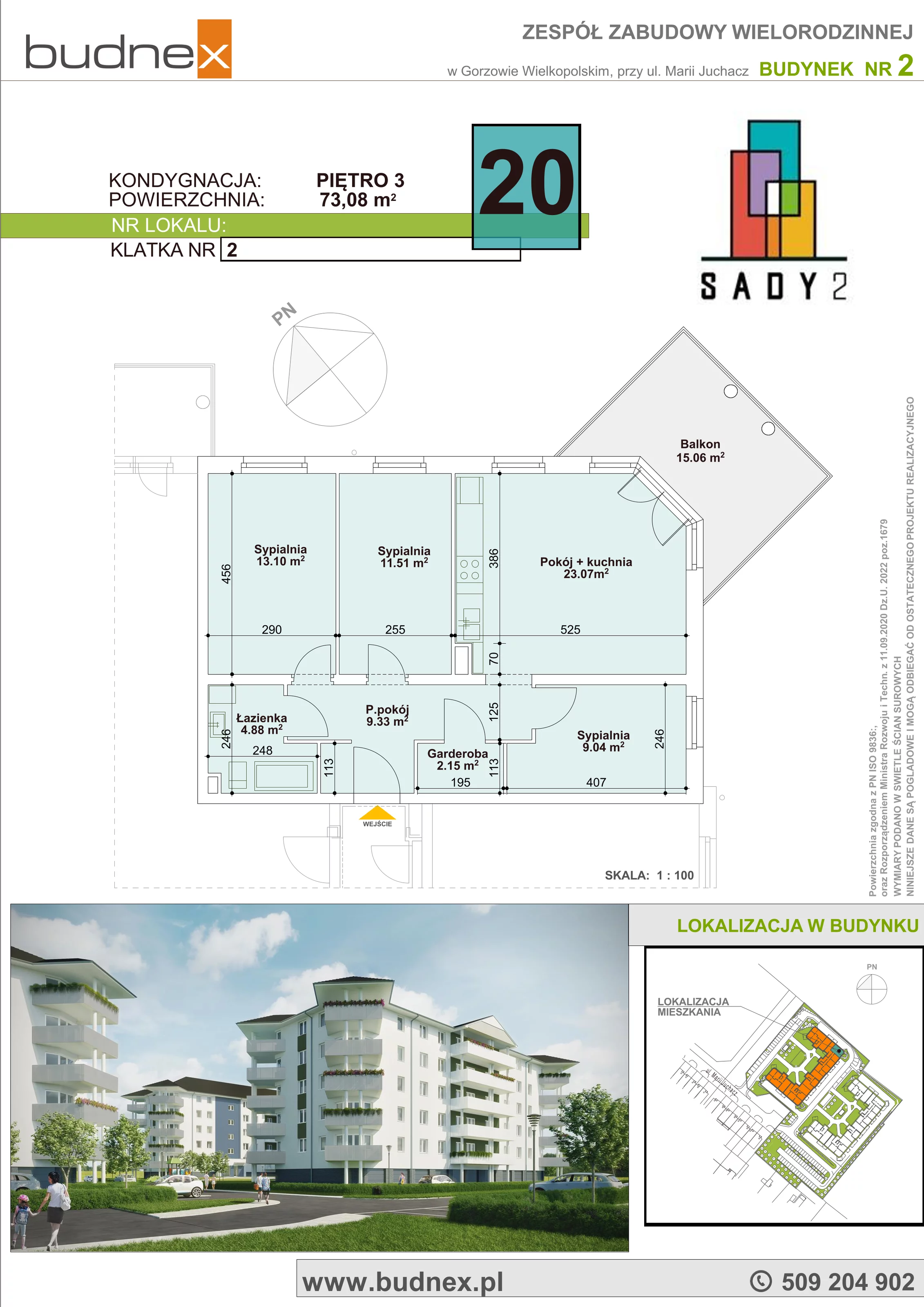 Mieszkanie 73,08 m², piętro 3, oferta nr 2_20, Sady II, Gorzów Wielkopolski, Górczyn, ul. Marii Juchacz