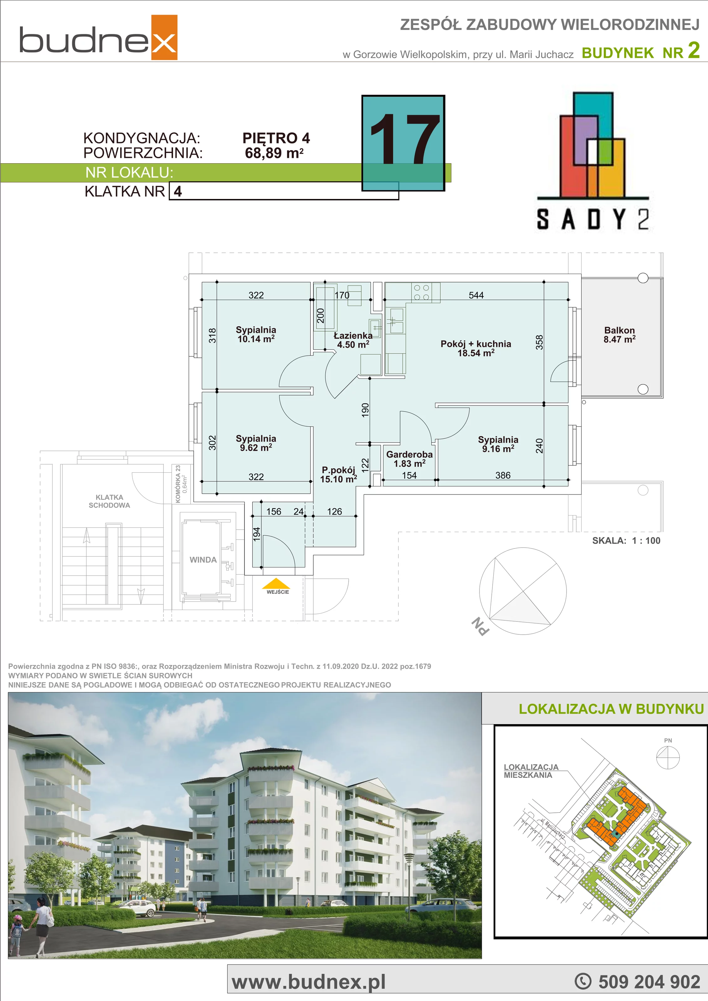 Mieszkanie 68,89 m², piętro 4, oferta nr 4_17, Sady II, Gorzów Wielkopolski, Górczyn, ul. Marii Juchacz