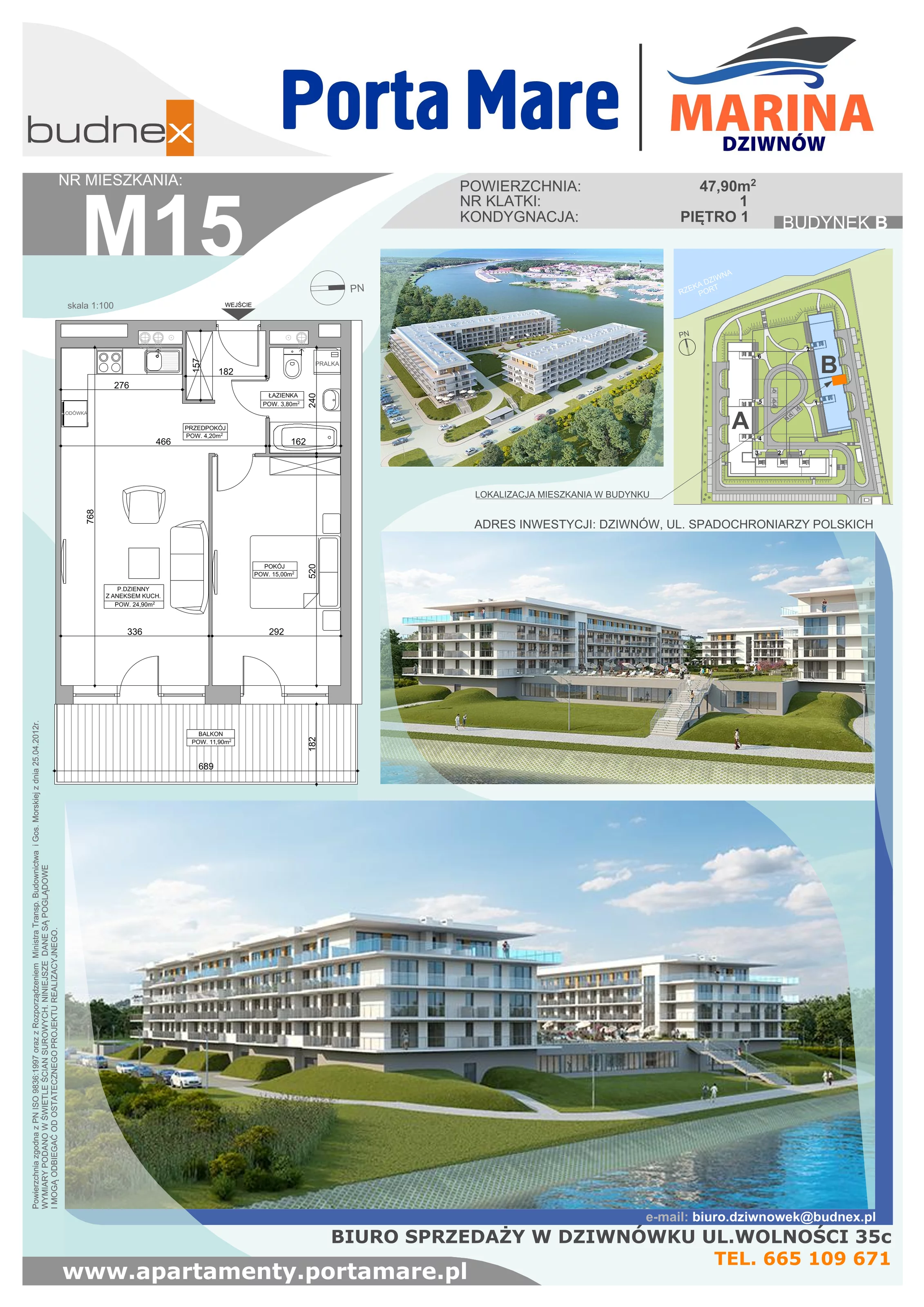 Apartament 47,90 m², piętro 1, oferta nr B.1.M15, Porta Mare MARINA Dziwnów, Dziwnów, ul. Spadochroniarzy Polskich 10