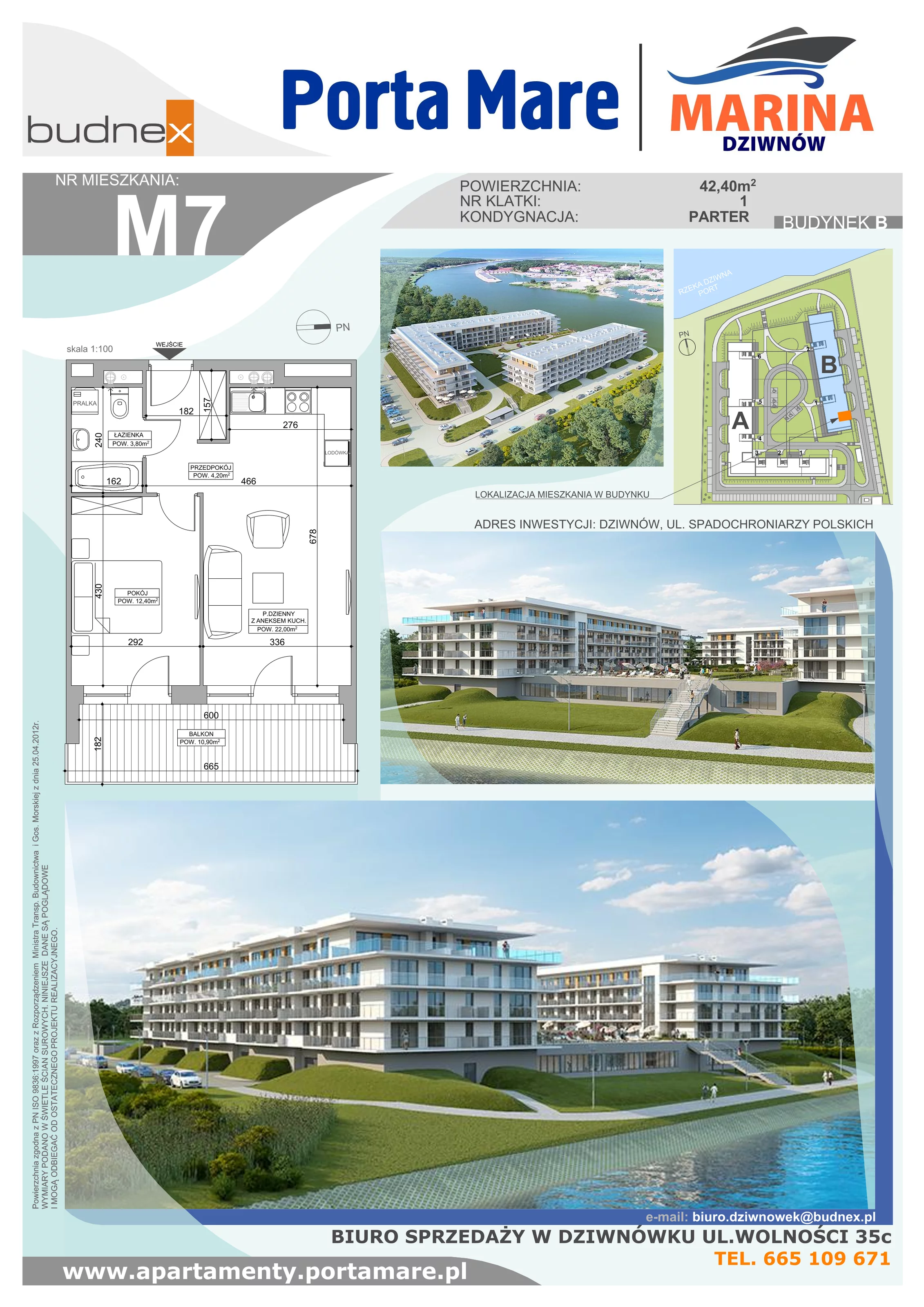 Apartament 42,40 m², parter, oferta nr B.1.M7, Porta Mare MARINA Dziwnów, Dziwnów, ul. Spadochroniarzy Polskich 10