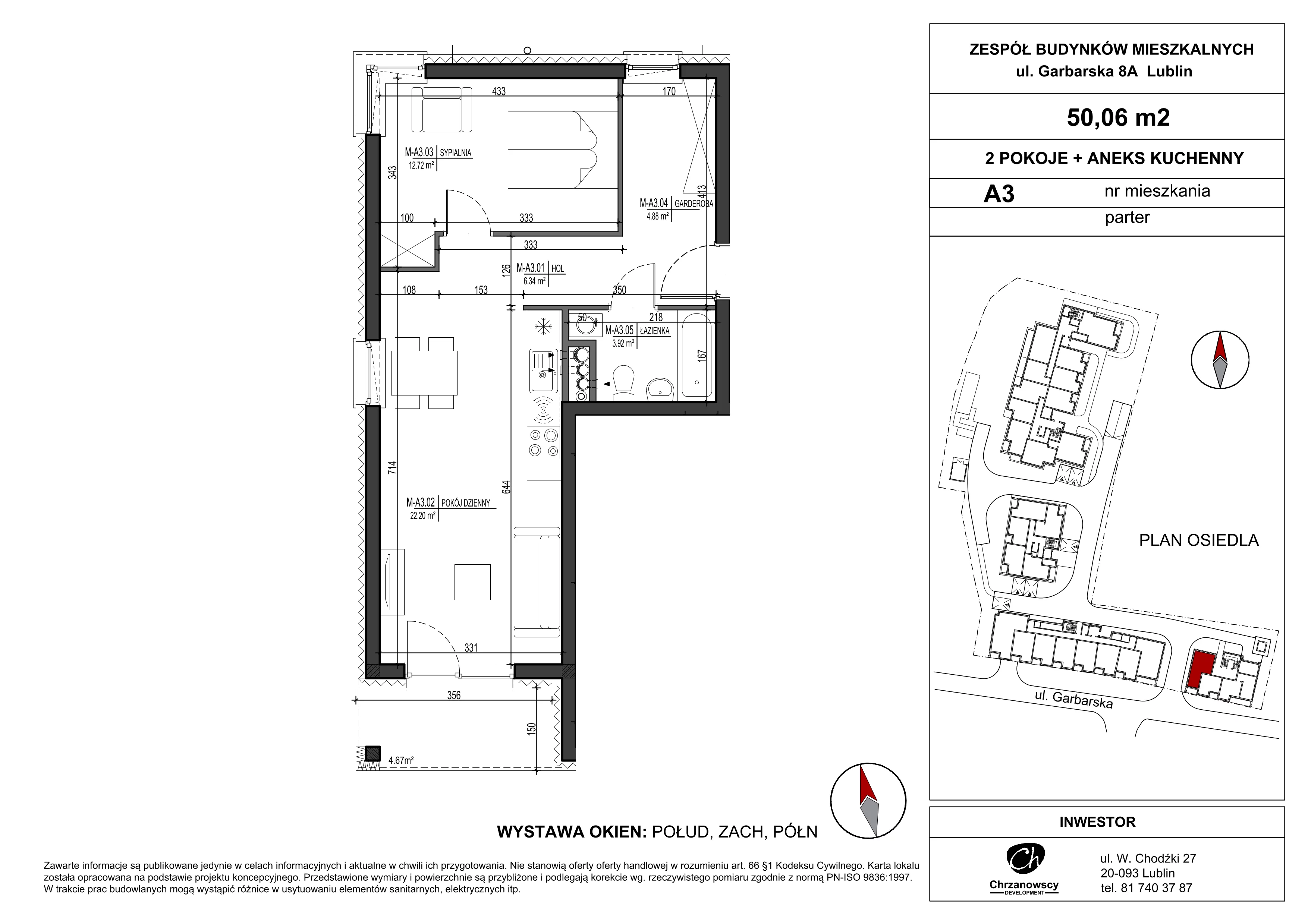 Mieszkanie 50,06 m², parter, oferta nr A3, Garbarska Urban Koncept, Lublin, Bronowice, Bronowice, ul. Garbarska