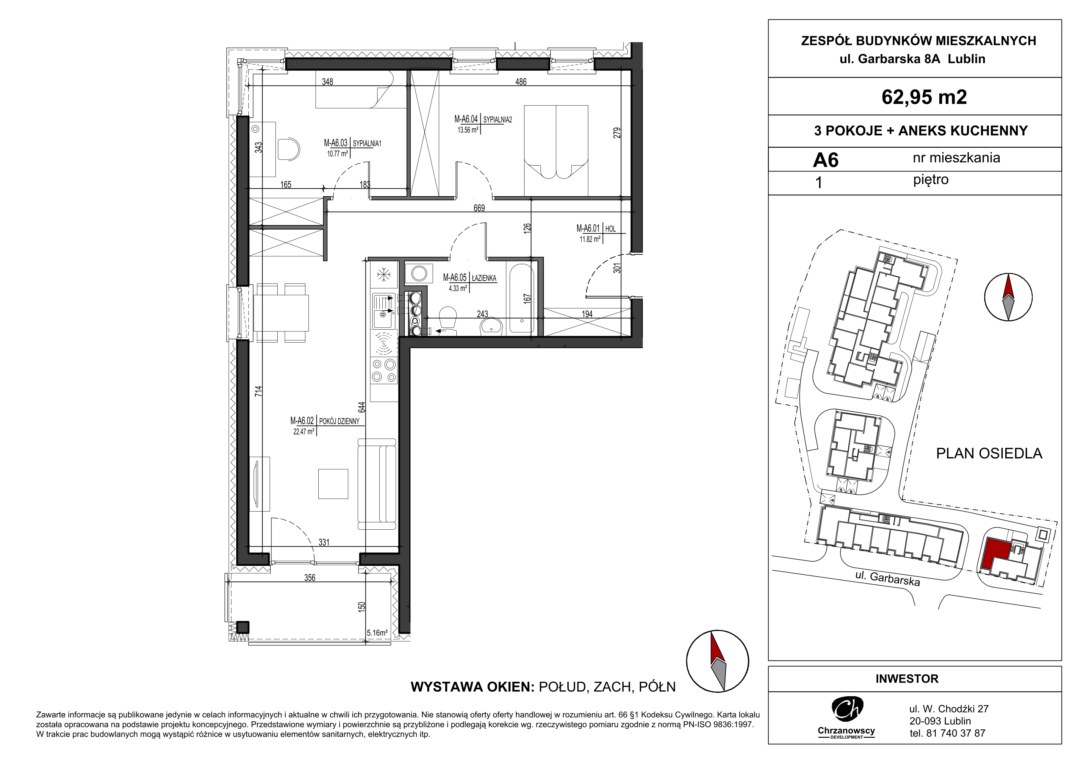 Mieszkanie 62,95 m², piętro 1, oferta nr A6, Garbarska Urban Koncept, Lublin, Bronowice, Bronowice, ul. Garbarska