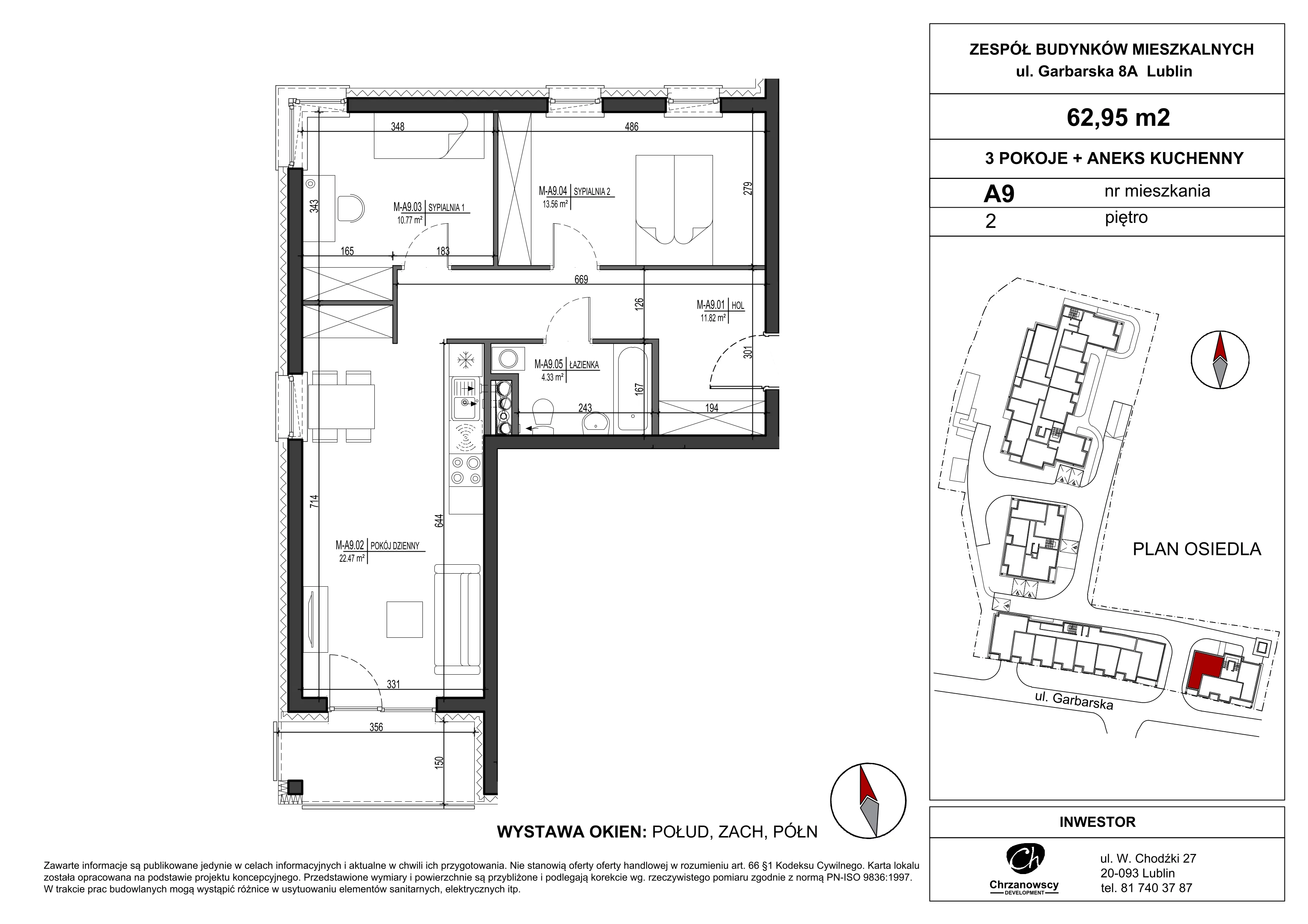 Mieszkanie 62,95 m², piętro 2, oferta nr A9, Garbarska Urban Koncept, Lublin, Bronowice, Bronowice, ul. Garbarska