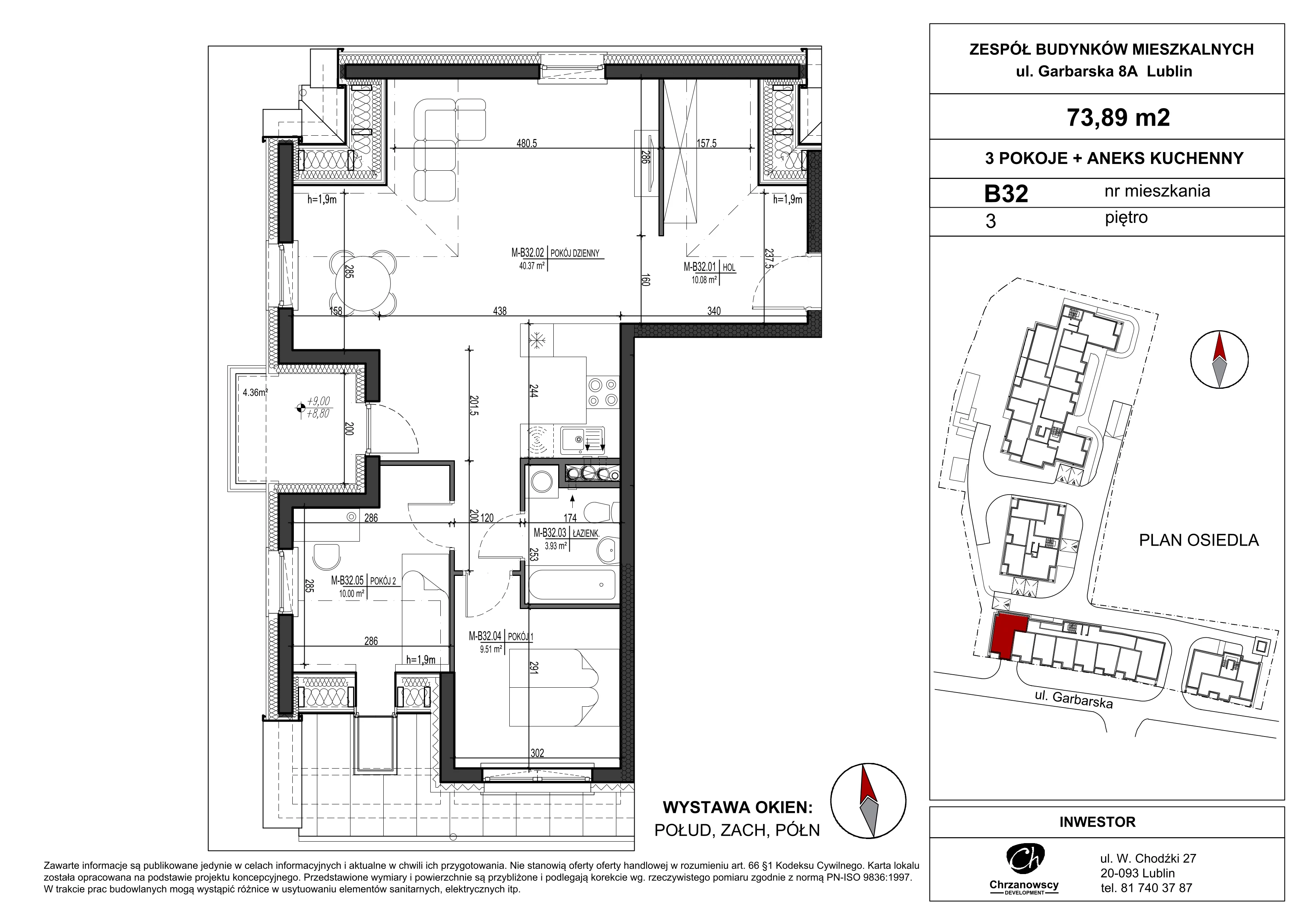 Mieszkanie 73,89 m², piętro 3, oferta nr B32, Garbarska Urban Koncept, Lublin, Bronowice, Bronowice, ul. Garbarska