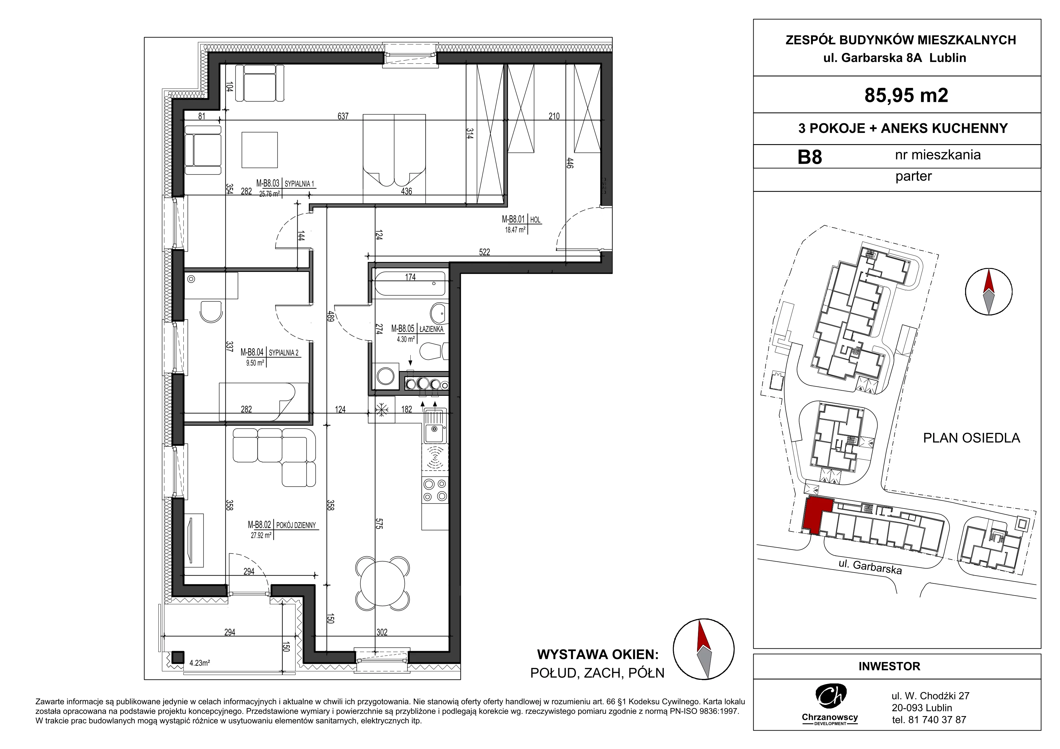 Mieszkanie 85,95 m², parter, oferta nr B8, Garbarska Urban Koncept, Lublin, Bronowice, Bronowice, ul. Garbarska