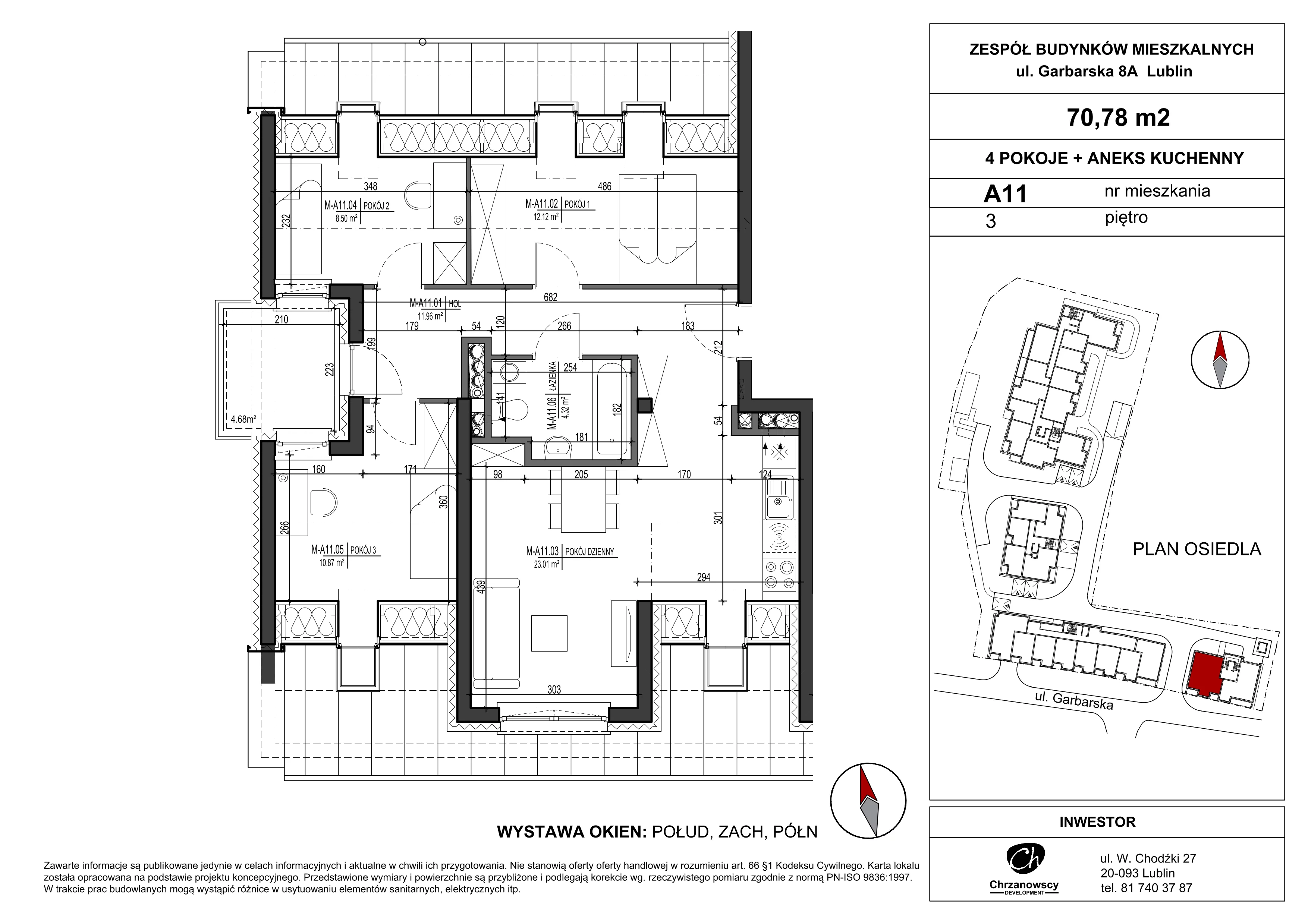 Mieszkanie 70,78 m², piętro 3, oferta nr A11, Garbarska Urban Koncept, Lublin, Bronowice, Bronowice, ul. Garbarska