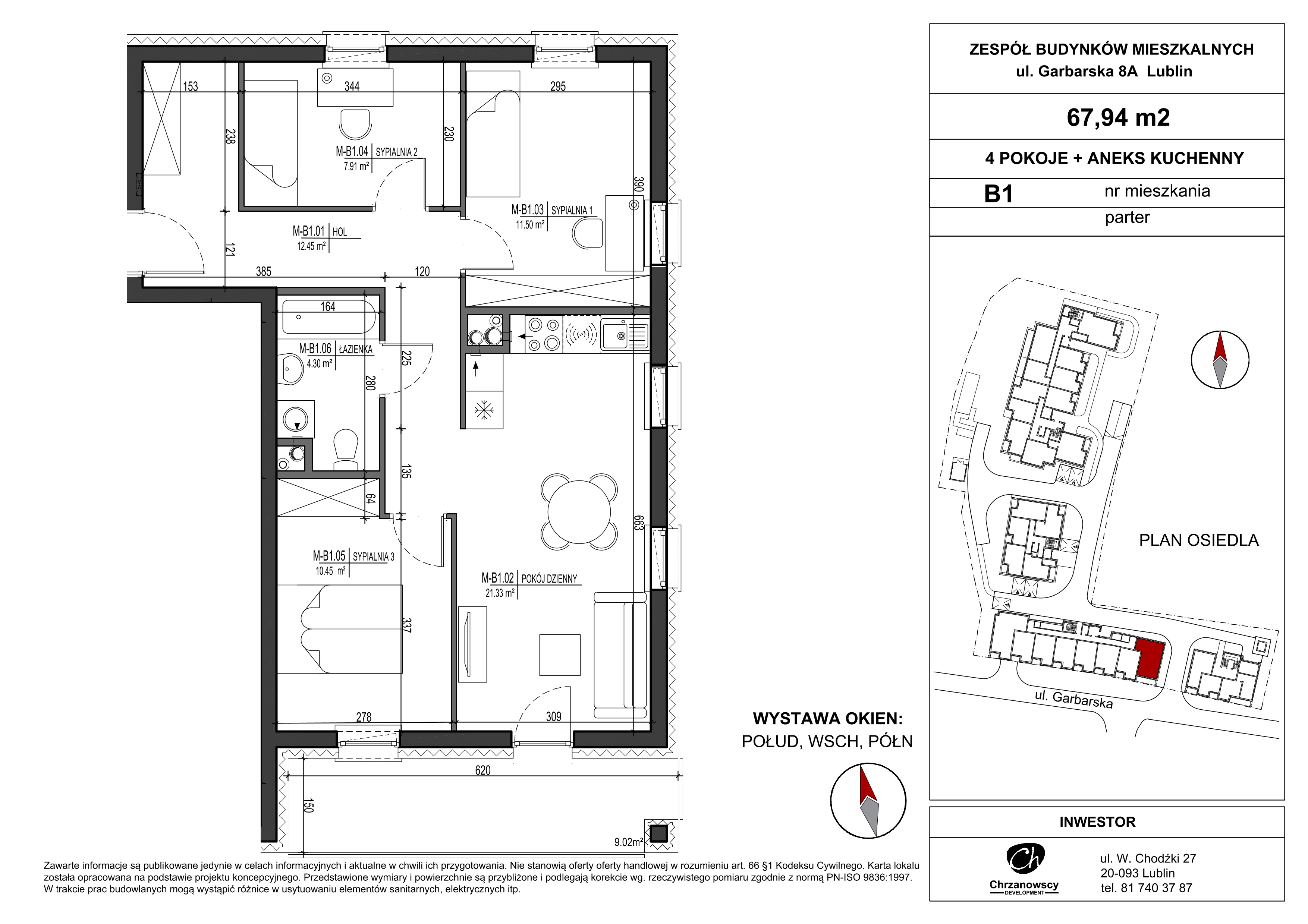 Mieszkanie 67,94 m², parter, oferta nr B1, Garbarska Urban Koncept, Lublin, Bronowice, Bronowice, ul. Garbarska