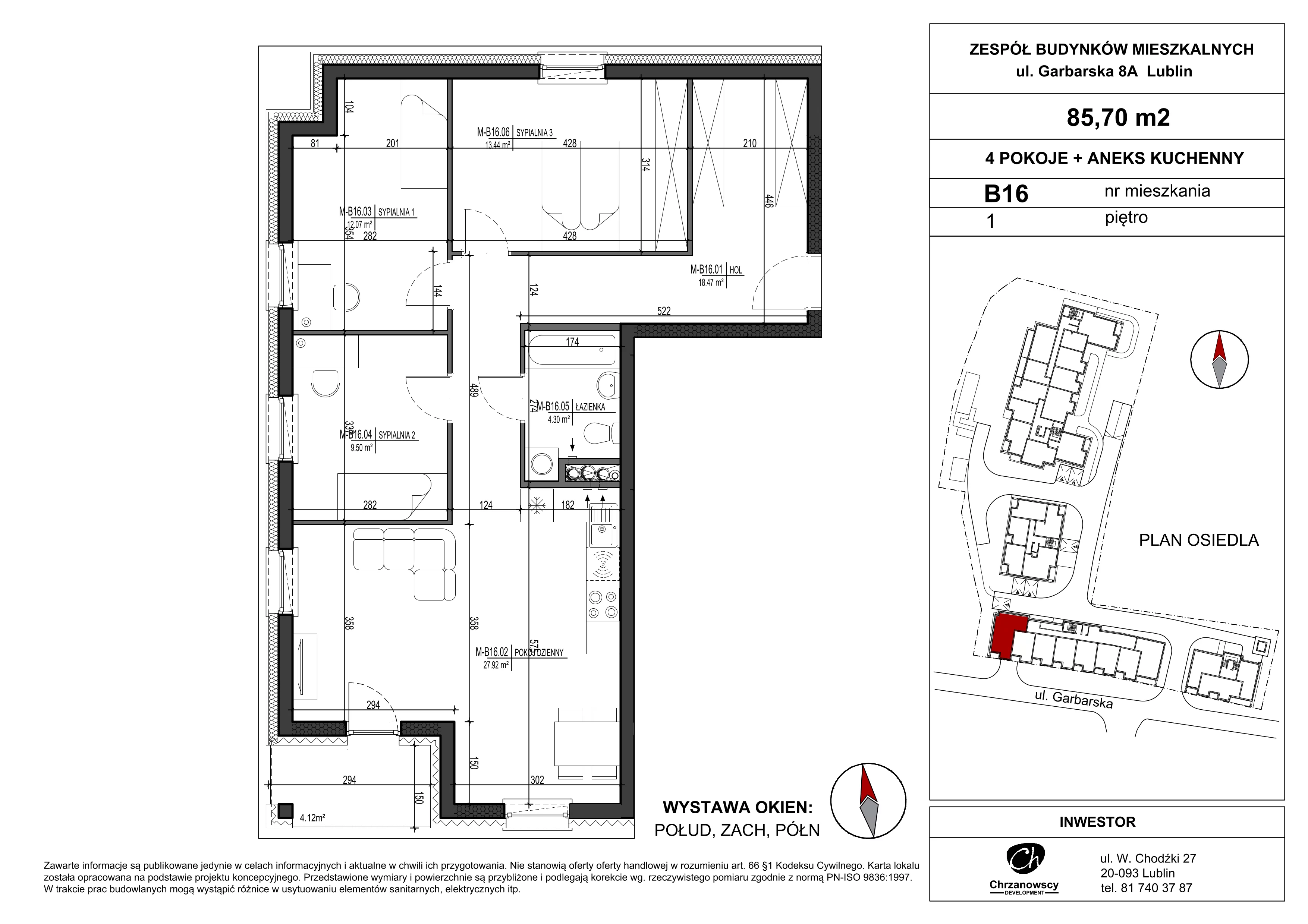 Mieszkanie 85,70 m², piętro 1, oferta nr B16, Garbarska Urban Koncept, Lublin, Bronowice, Bronowice, ul. Garbarska