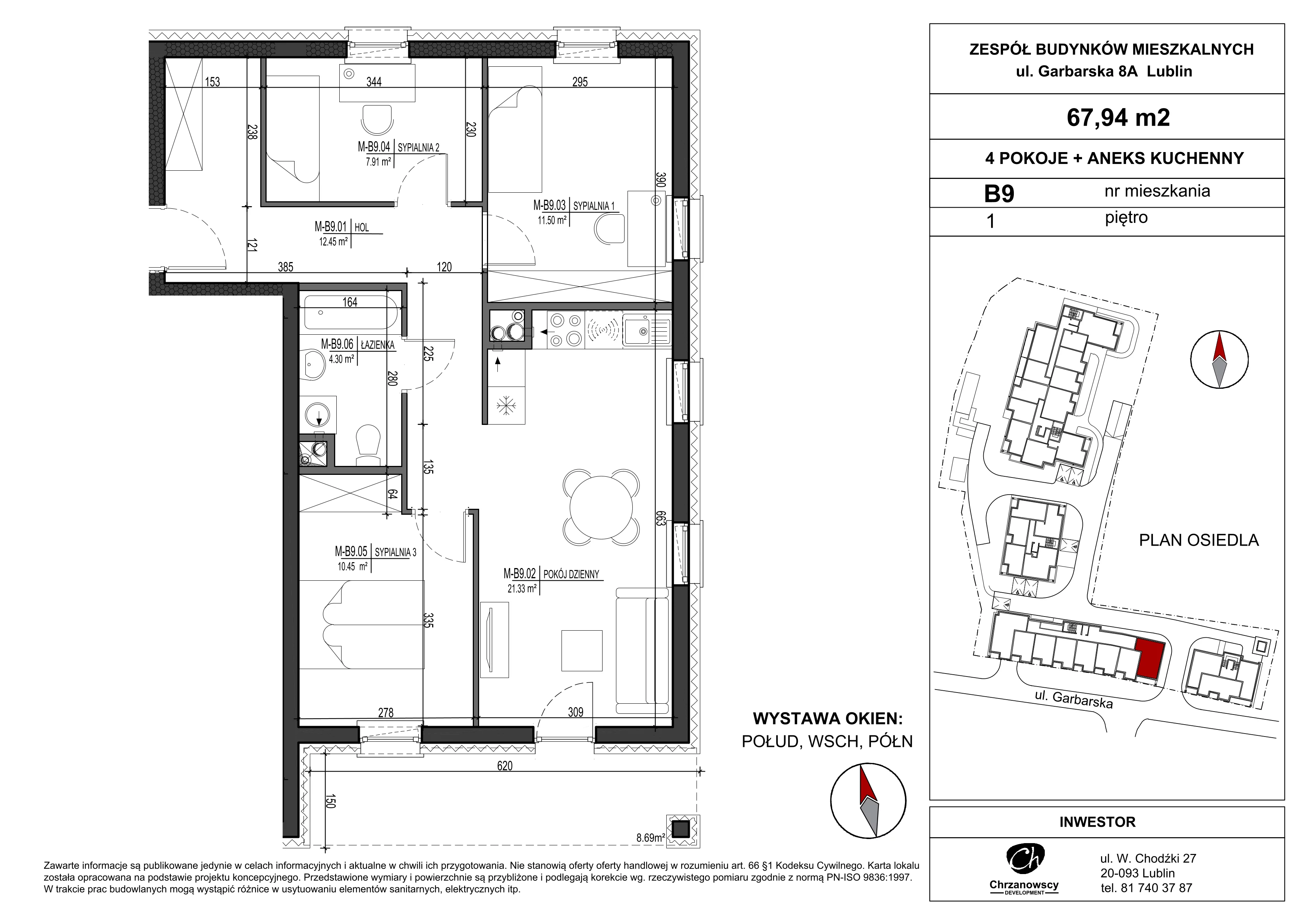 Mieszkanie 67,94 m², piętro 1, oferta nr B9, Garbarska Urban Koncept, Lublin, Bronowice, Bronowice, ul. Garbarska