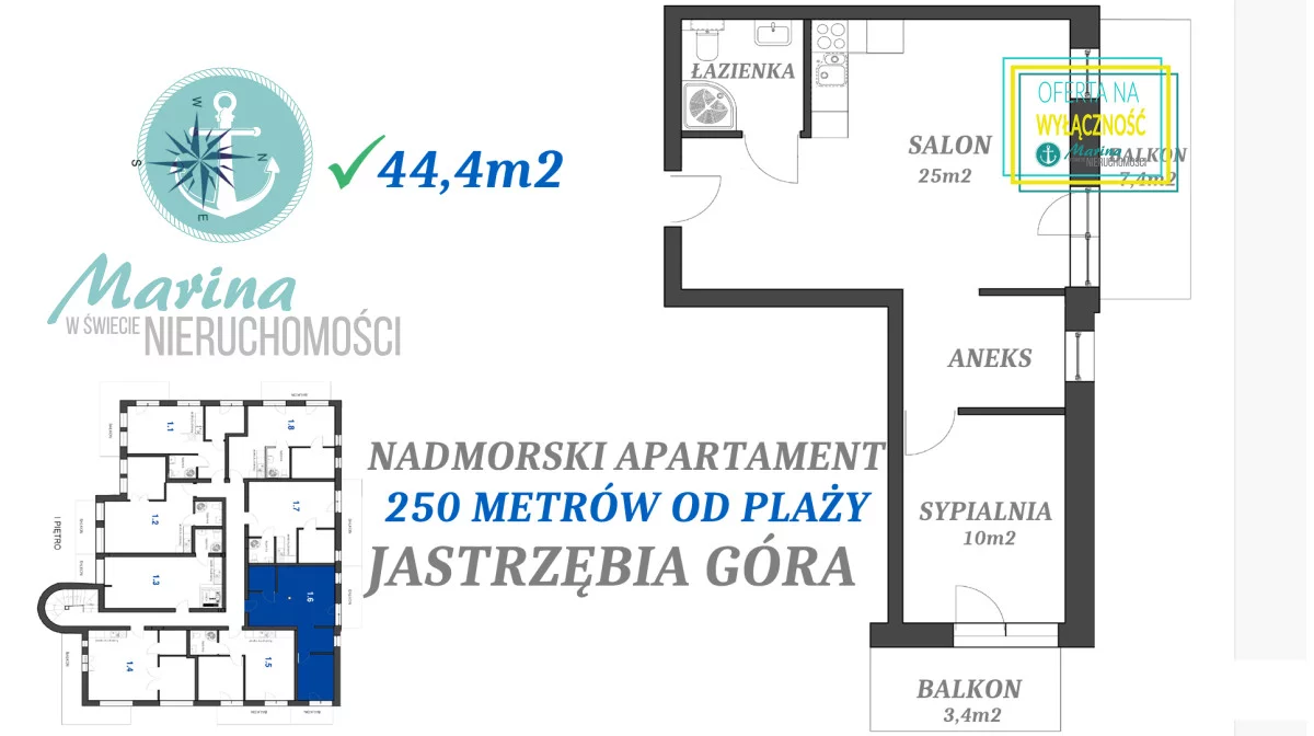 1 pokój, mieszkanie 44,40 m², piętro 1, oferta nr , EC257304, Jastrzębia Góra, Derdowskiego
