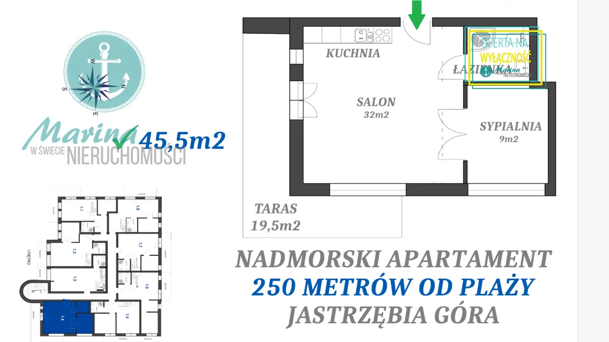 1 pokój, mieszkanie 45,50 m², piętro 1, oferta nr , EC611135832, Jastrzębia Góra, Derdowskiego