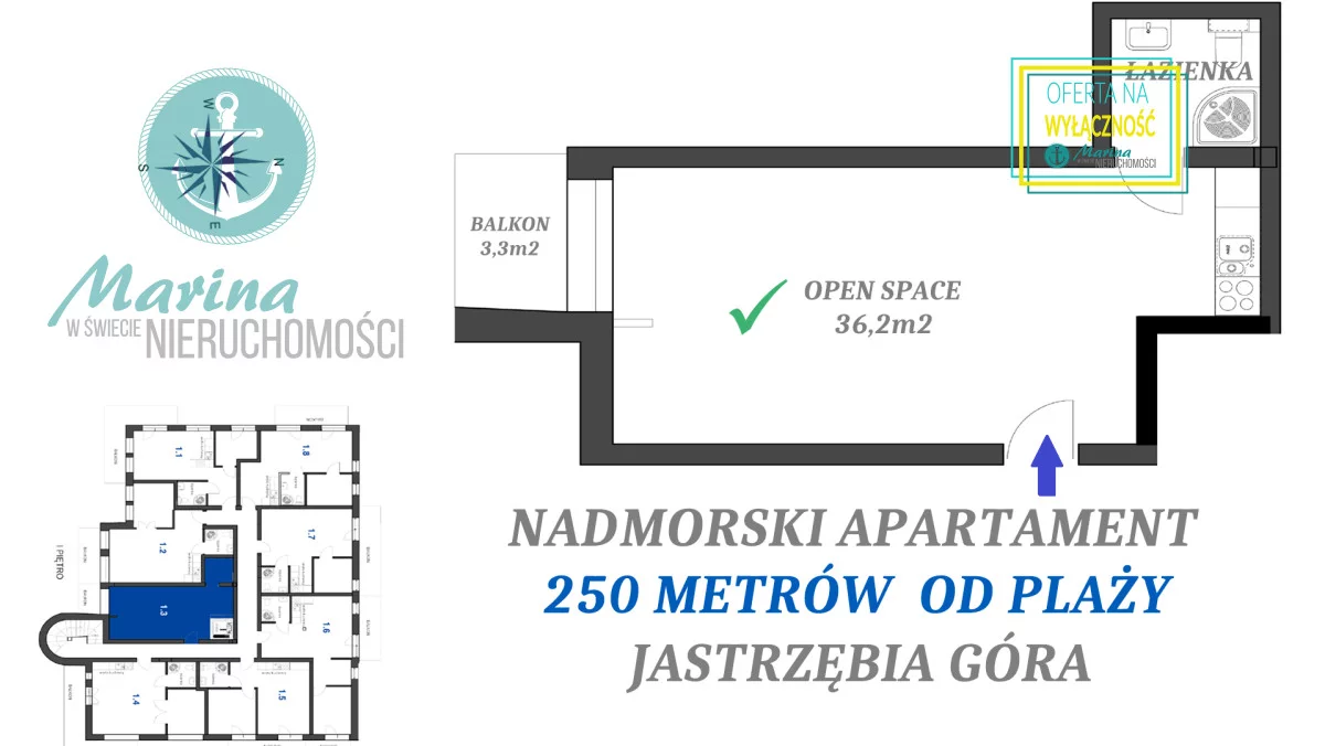 1 pokój, mieszkanie 36,20 m², piętro 1, oferta nr , EC926204584, Jastrzębia Góra, Derdowskiego
