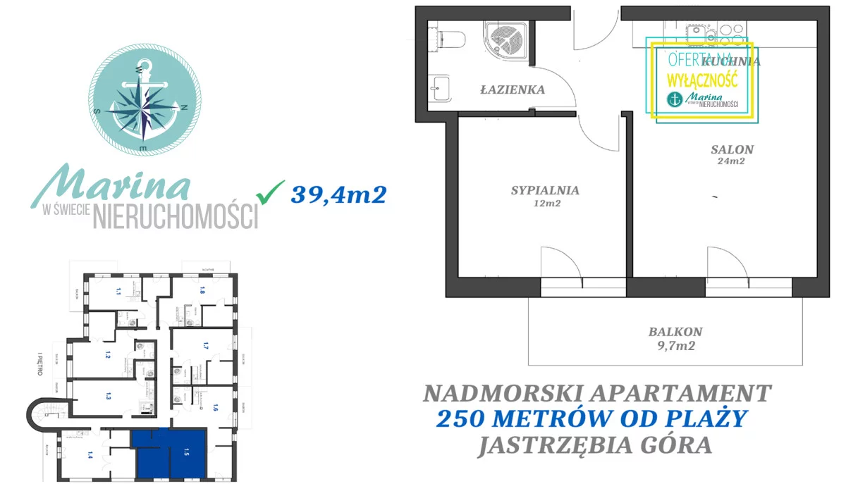 2 pokoje, mieszkanie 39,40 m², piętro 1, oferta nr , EC543509518, Jastrzębia Góra, Derdowskiego