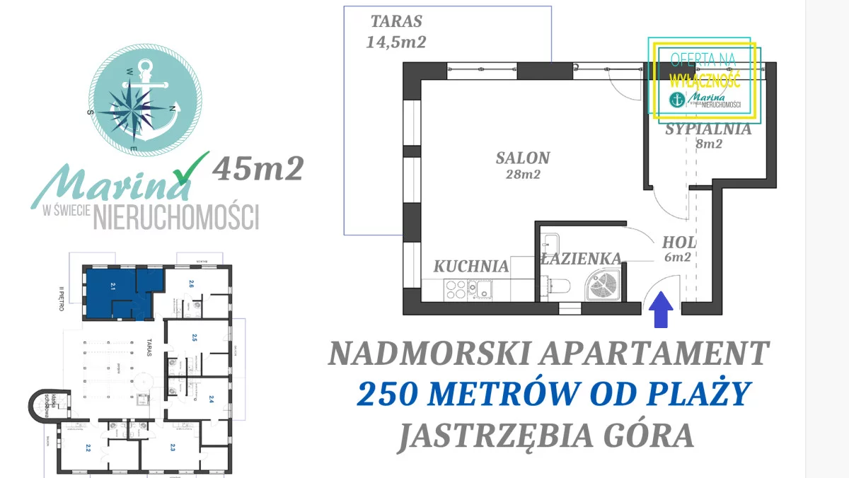 2 pokoje, mieszkanie 45,00 m², piętro 2, oferta nr , EC997747661, Jastrzębia Góra, Derdowskiego
