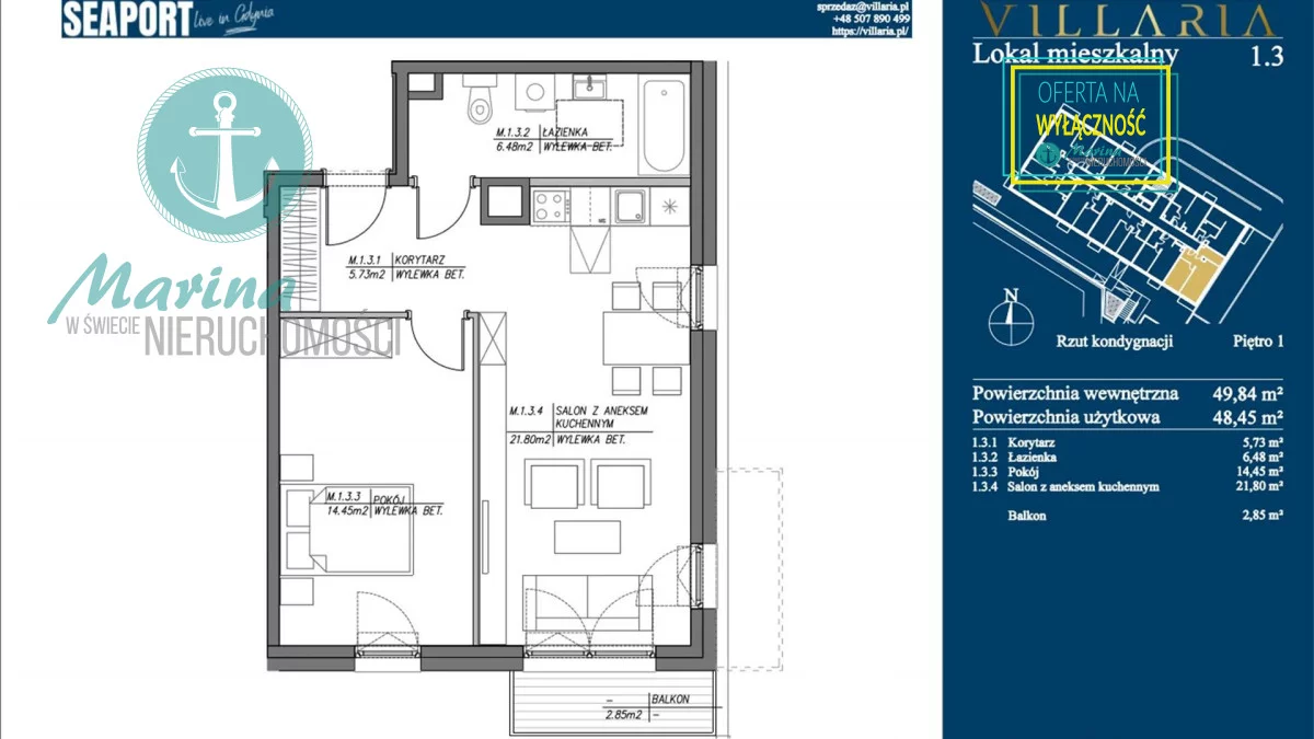 2 pokoje, mieszkanie 50,00 m², piętro 1, oferta nr , EC536586216, Gdynia, Grabówek, Grabówek, Hugo Kołłątaja