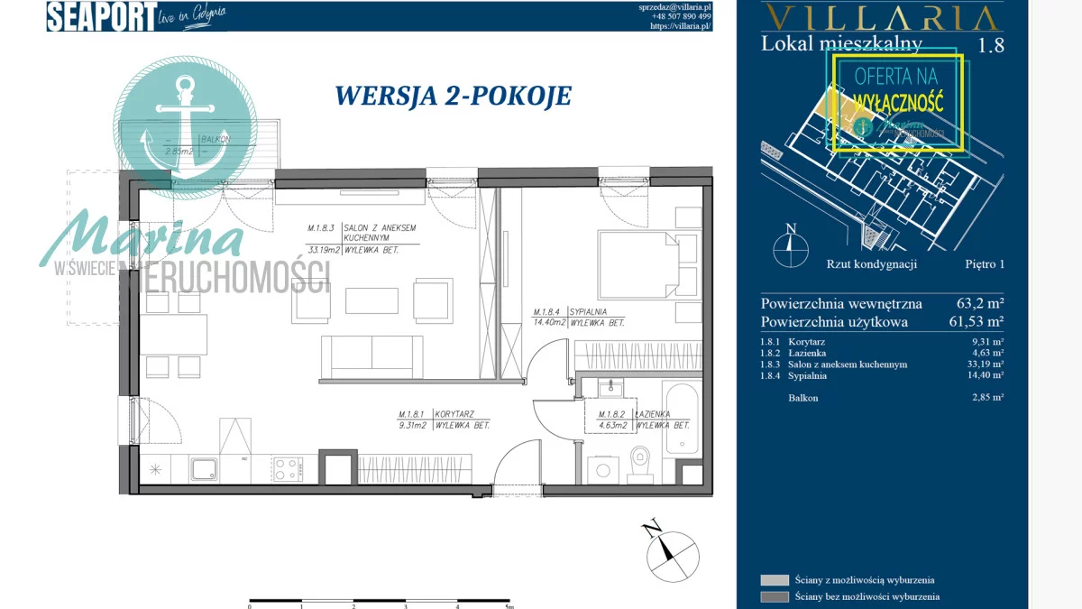 3 pokoje, mieszkanie 63,00 m², piętro 1, oferta nr , EC934753925, Gdynia, Grabówek, Grabówek, Hugo Kołłątaja