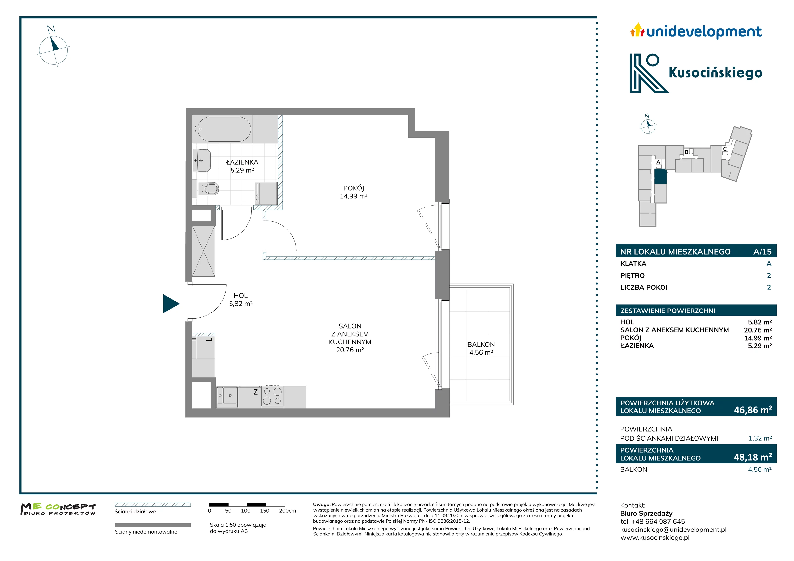 Mieszkanie 46,86 m², piętro 2, oferta nr A/15, Kusocińskiego, Gdańsk, Piecki-Migowo, Morena, ul. Kusocińskiego