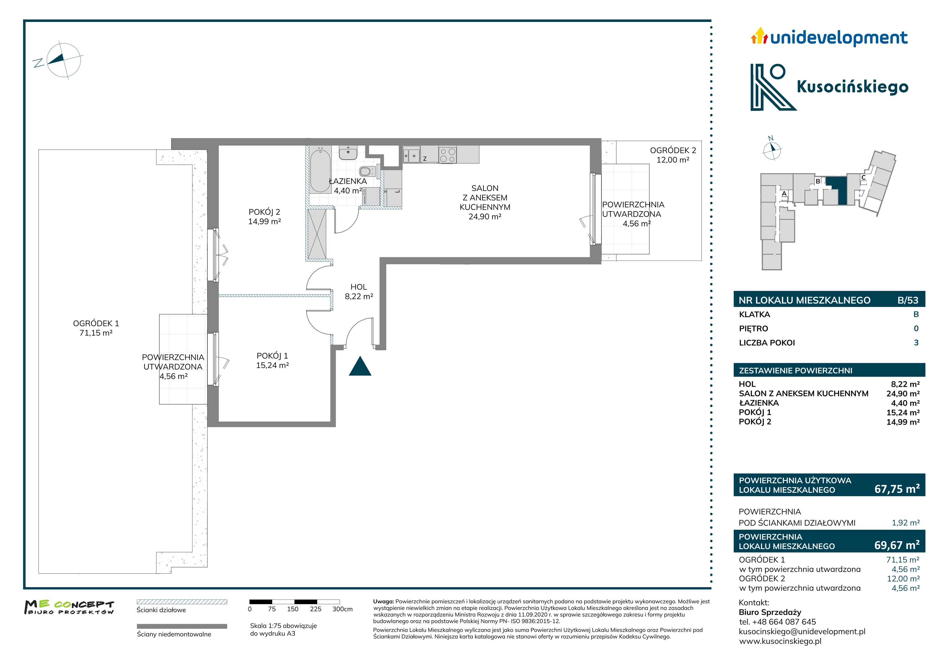 3 pokoje, mieszkanie 69,67 m², parter, oferta nr B/53, Kusocińskiego budynek A, Gdańsk, Piecki-Migowo, Morena, ul. Kusocińskiego