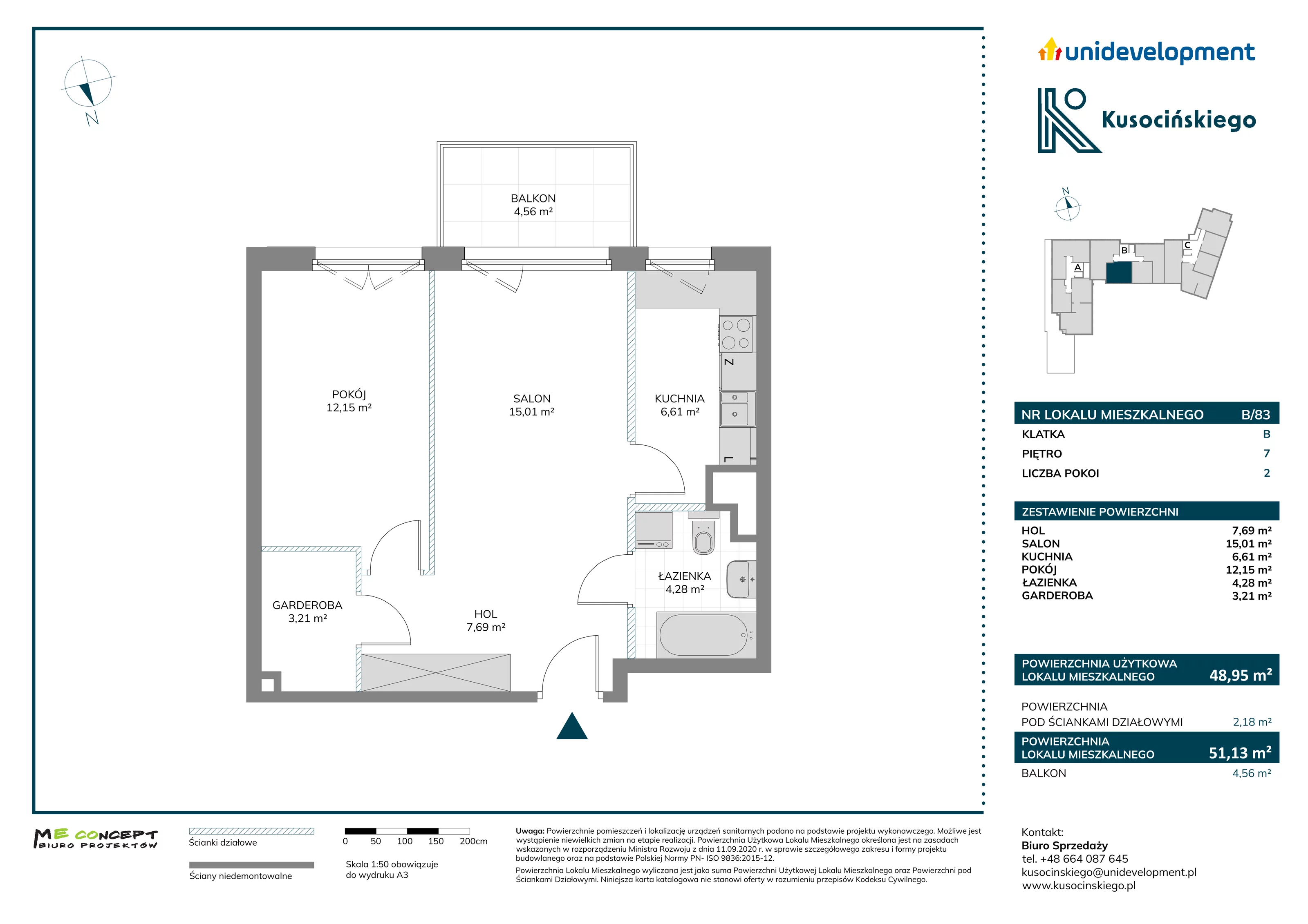 Mieszkanie 51,13 m², piętro 7, oferta nr B/83, Kusocińskiego, Gdańsk, Piecki-Migowo, Morena, ul. Kusocińskiego