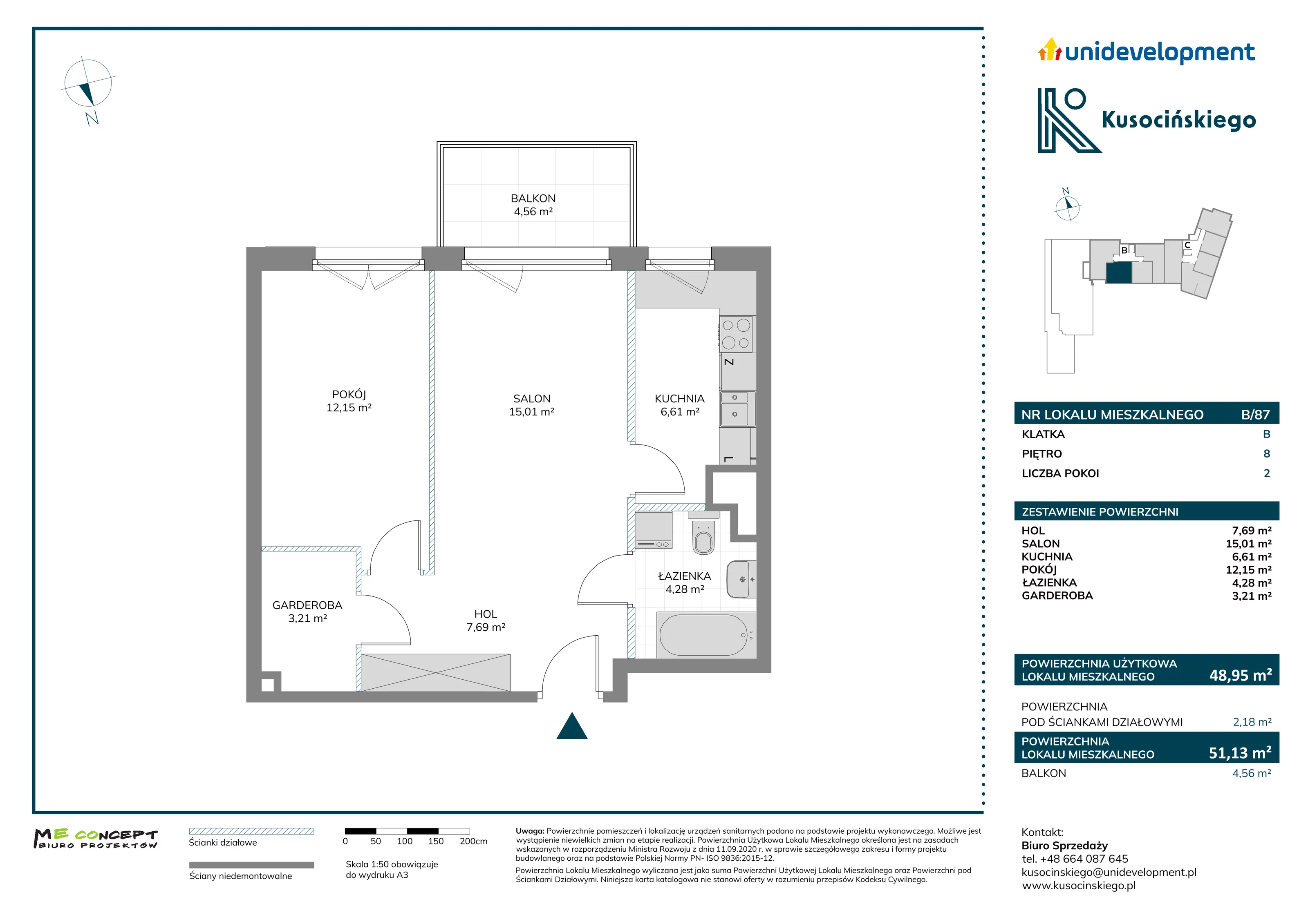 Mieszkanie 51,13 m², piętro 8, oferta nr B/87, Kusocińskiego, Gdańsk, Piecki-Migowo, Morena, ul. Kusocińskiego