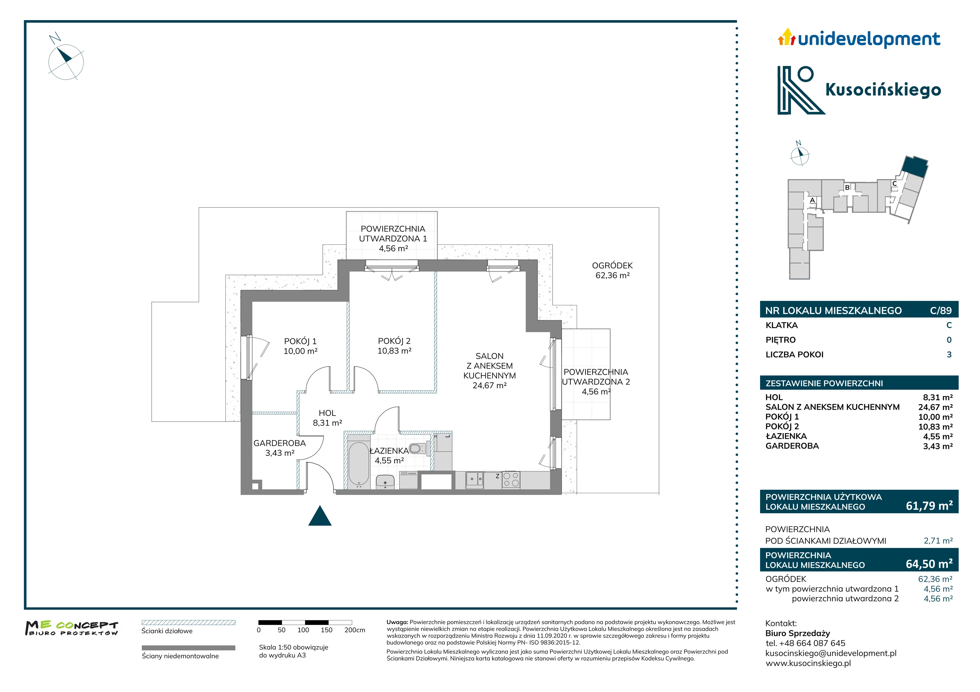 3 pokoje, mieszkanie 64,50 m², parter, oferta nr C/89, Kusocińskiego budynek A, Gdańsk, Piecki-Migowo, Morena, ul. Kusocińskiego