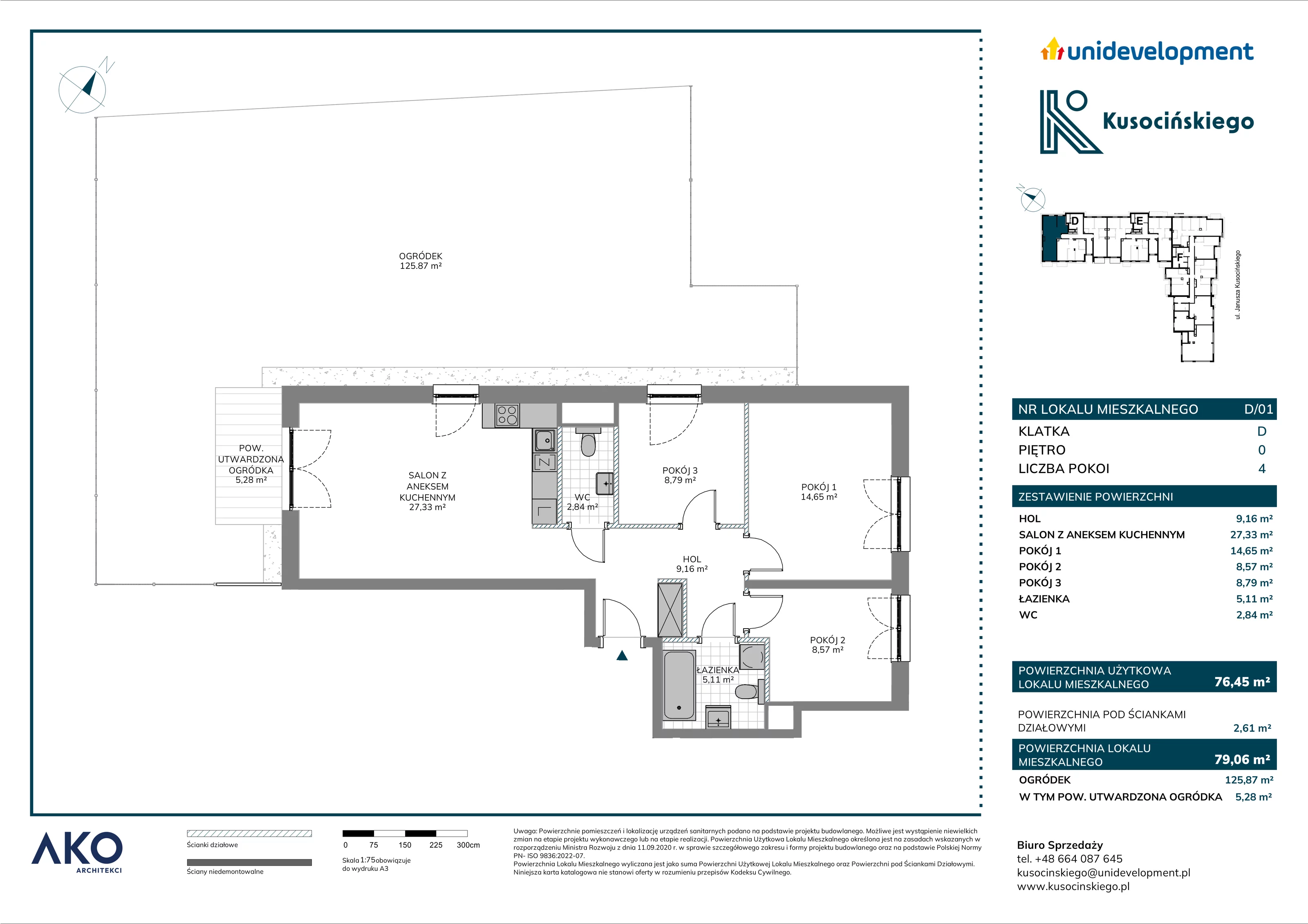 4 pokoje, mieszkanie 79,06 m², parter, oferta nr D/1, Kusocińskiego budynek B, Gdańsk, Piecki-Migowo, Morena, ul. Kusocińskiego