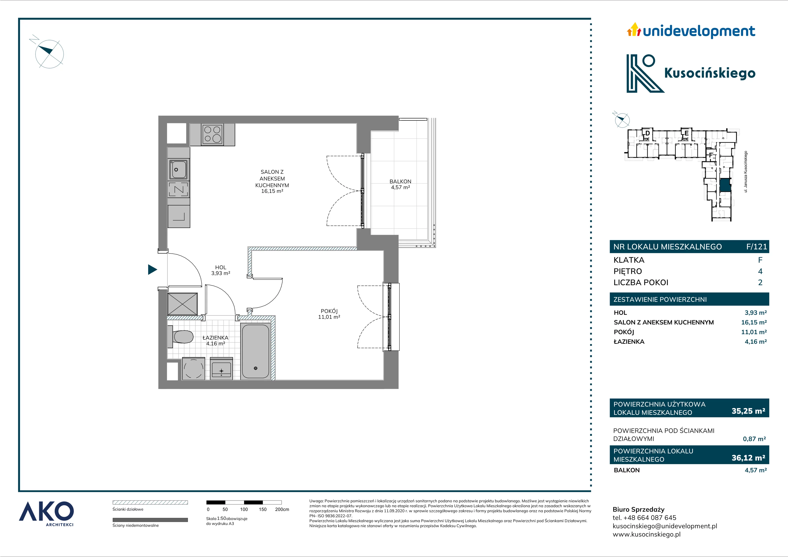 2 pokoje, mieszkanie 36,12 m², piętro 4, oferta nr F/121, Kusocińskiego budynek B, Gdańsk, Piecki-Migowo, Morena, ul. Kusocińskiego