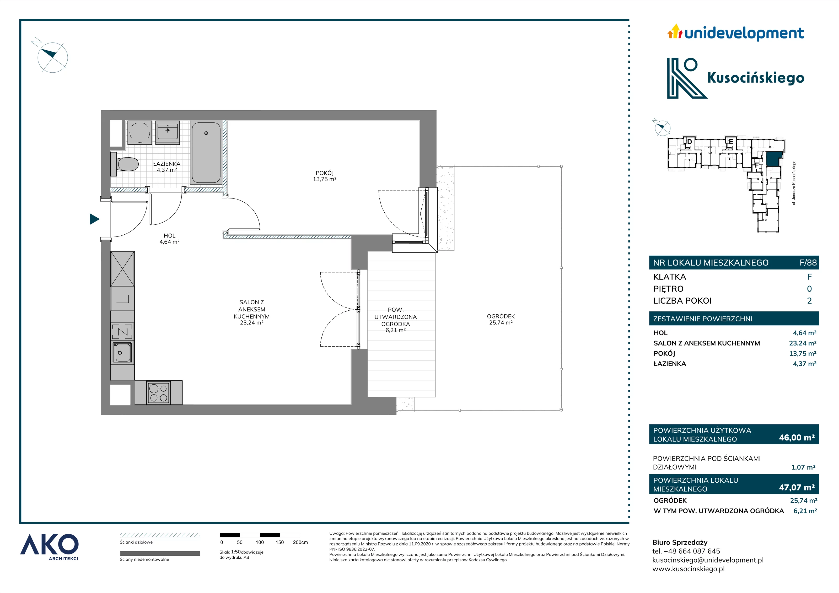 2 pokoje, mieszkanie 47,17 m², parter, oferta nr F/88, Kusocińskiego budynek B, Gdańsk, Piecki-Migowo, Morena, ul. Kusocińskiego
