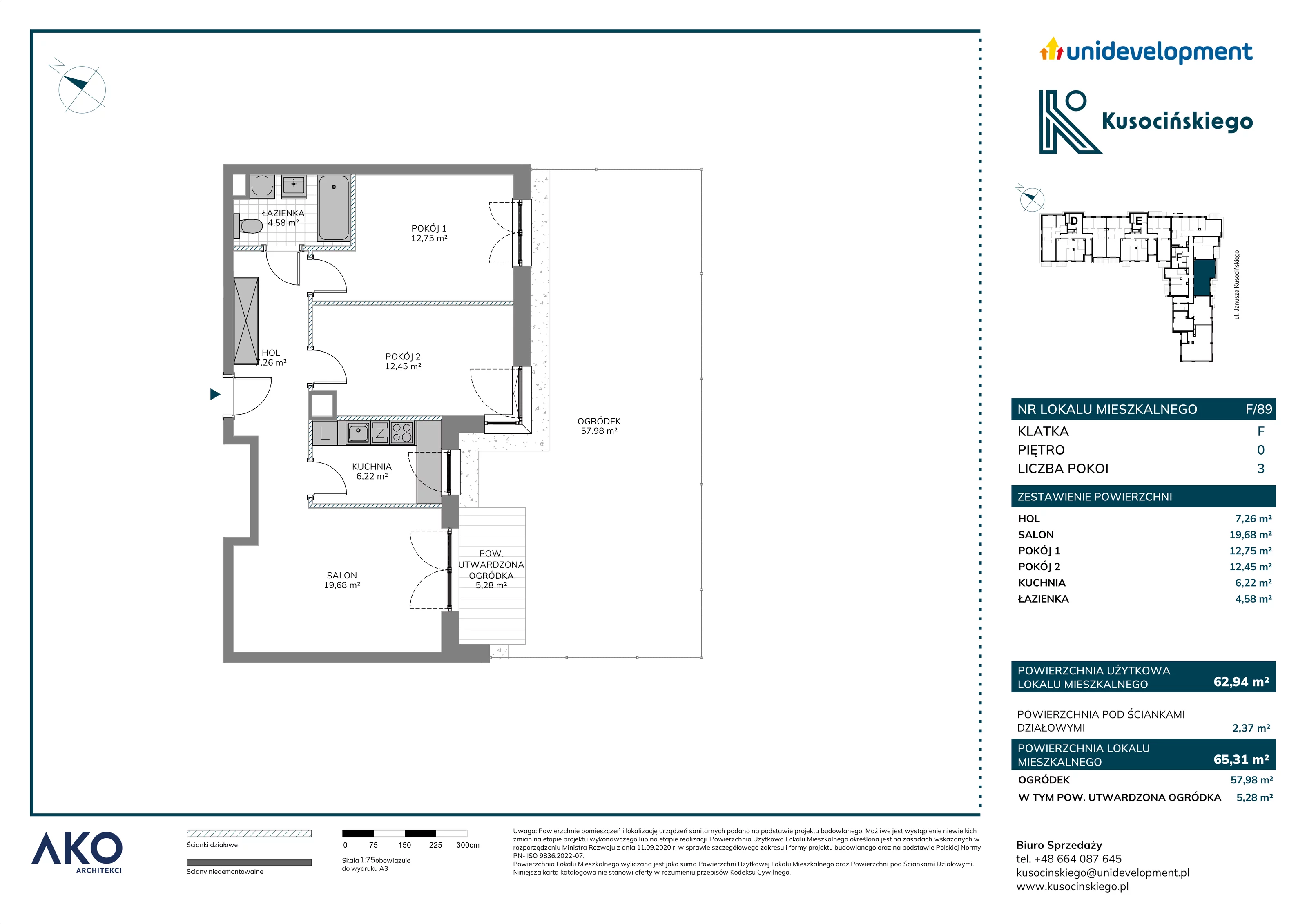 3 pokoje, mieszkanie 65,31 m², parter, oferta nr F/89, Kusocińskiego budynek B, Gdańsk, Piecki-Migowo, Morena, ul. Kusocińskiego