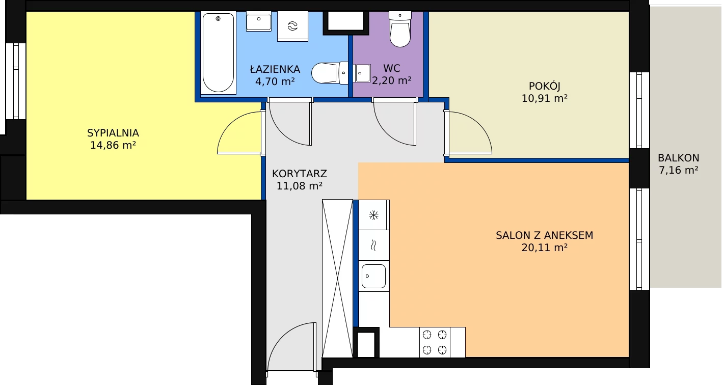 Zalety mieszkania 63.86 m², 3A/63