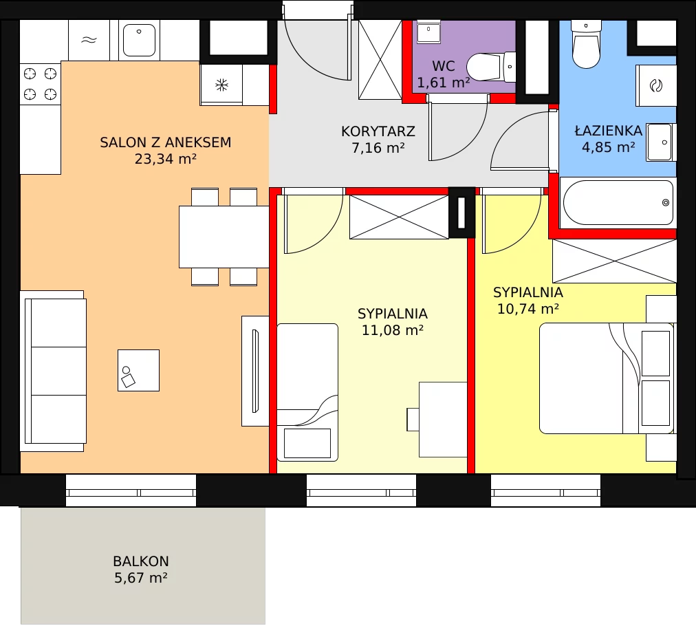 3 pokoje, mieszkanie 61,05 m², piętro 2, oferta nr 1, Sadyba Spot, Warszawa, Mokotów, Sadyba, ul. Powsińska / Św. Bonifacego